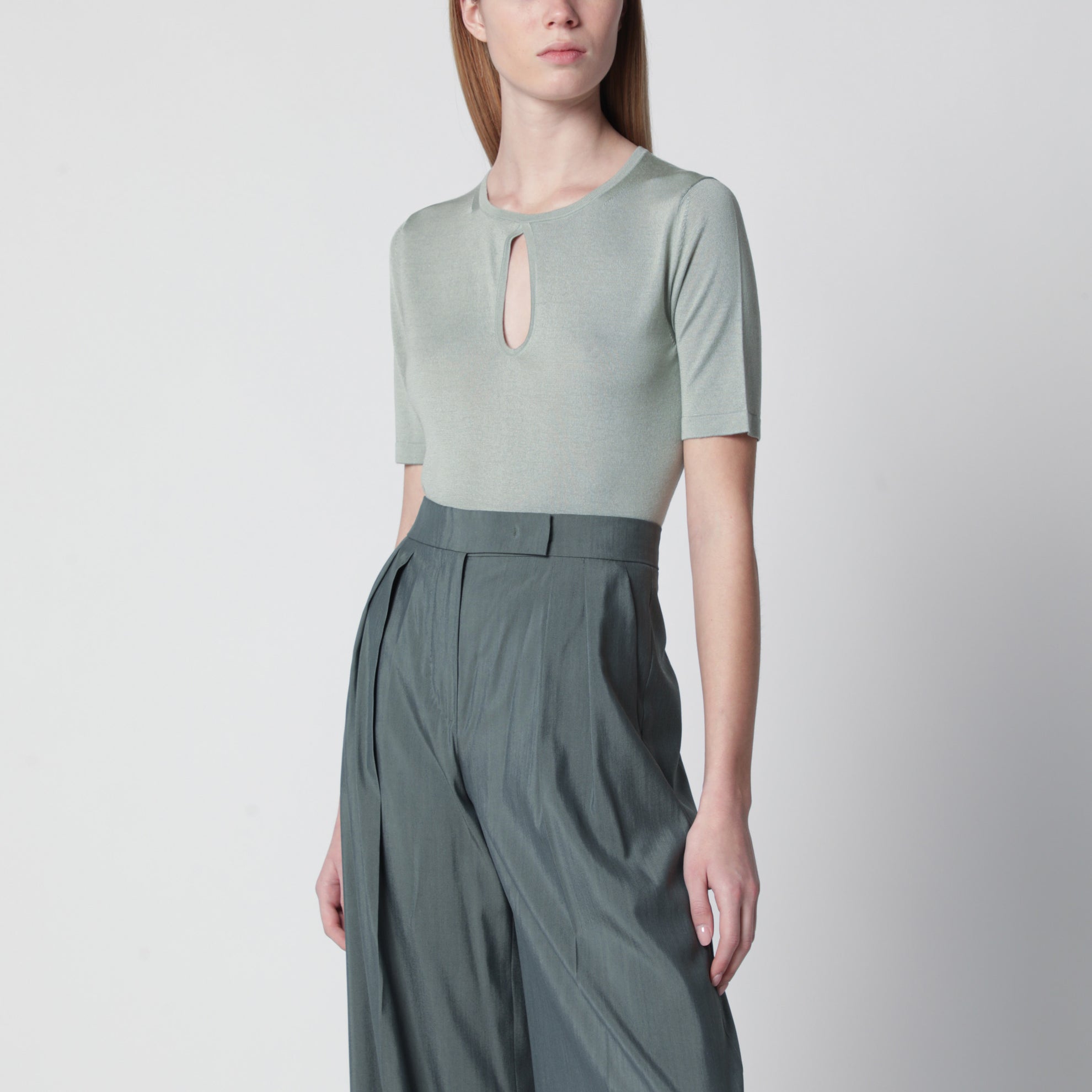 Rundhals-Pullover aus Seide und Kaschmir in Pastellgrün