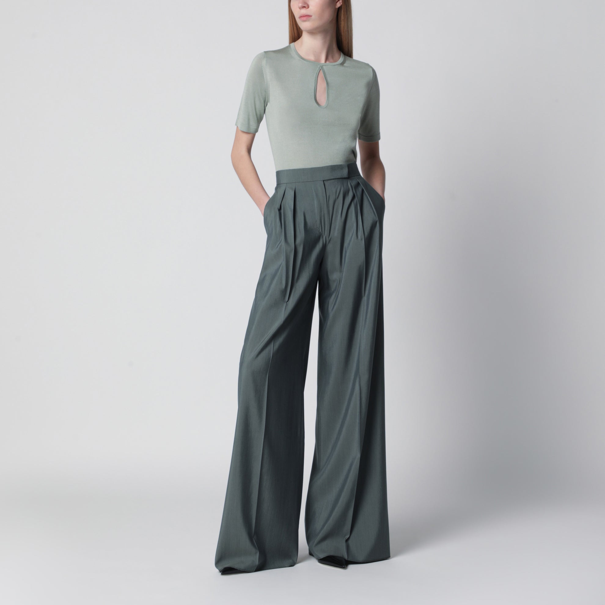 Rundhals-Pullover aus Seide und Kaschmir in Pastellgrün