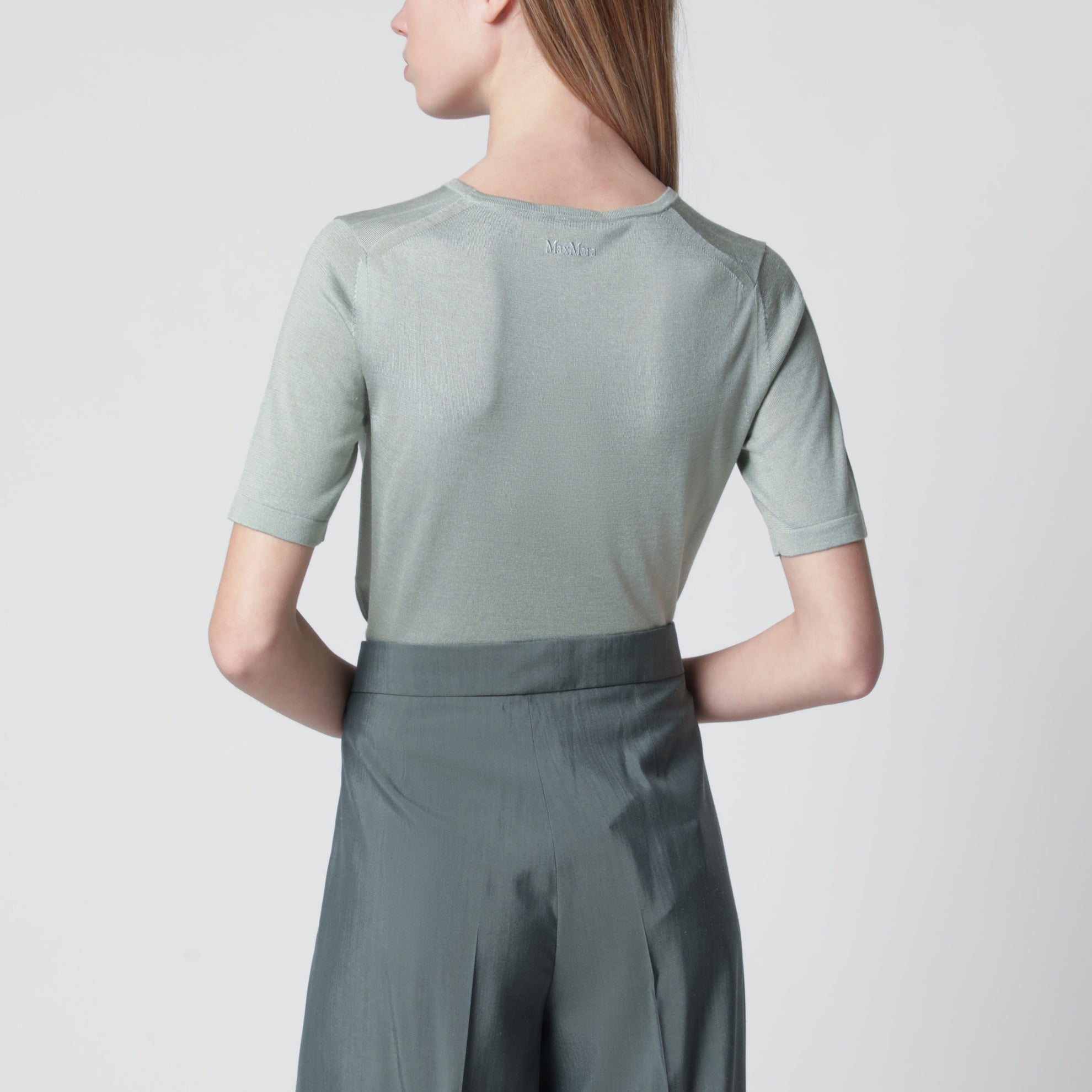 Rundhals-Pullover aus Seide und Kaschmir in Pastellgrün