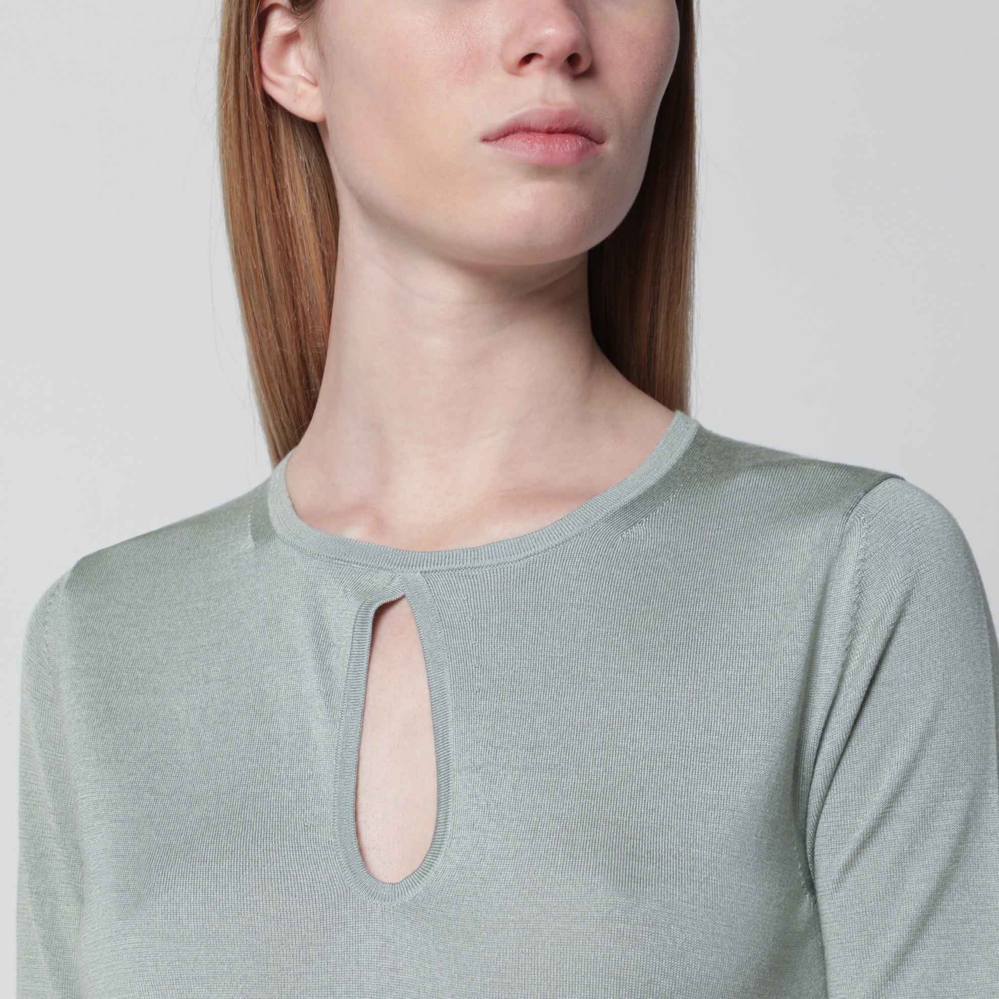 Rundhals-Pullover aus Seide und Kaschmir in Pastellgrün
