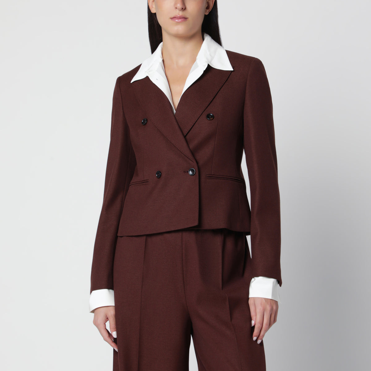 Double-breasted burnt denim-effect wool jacket