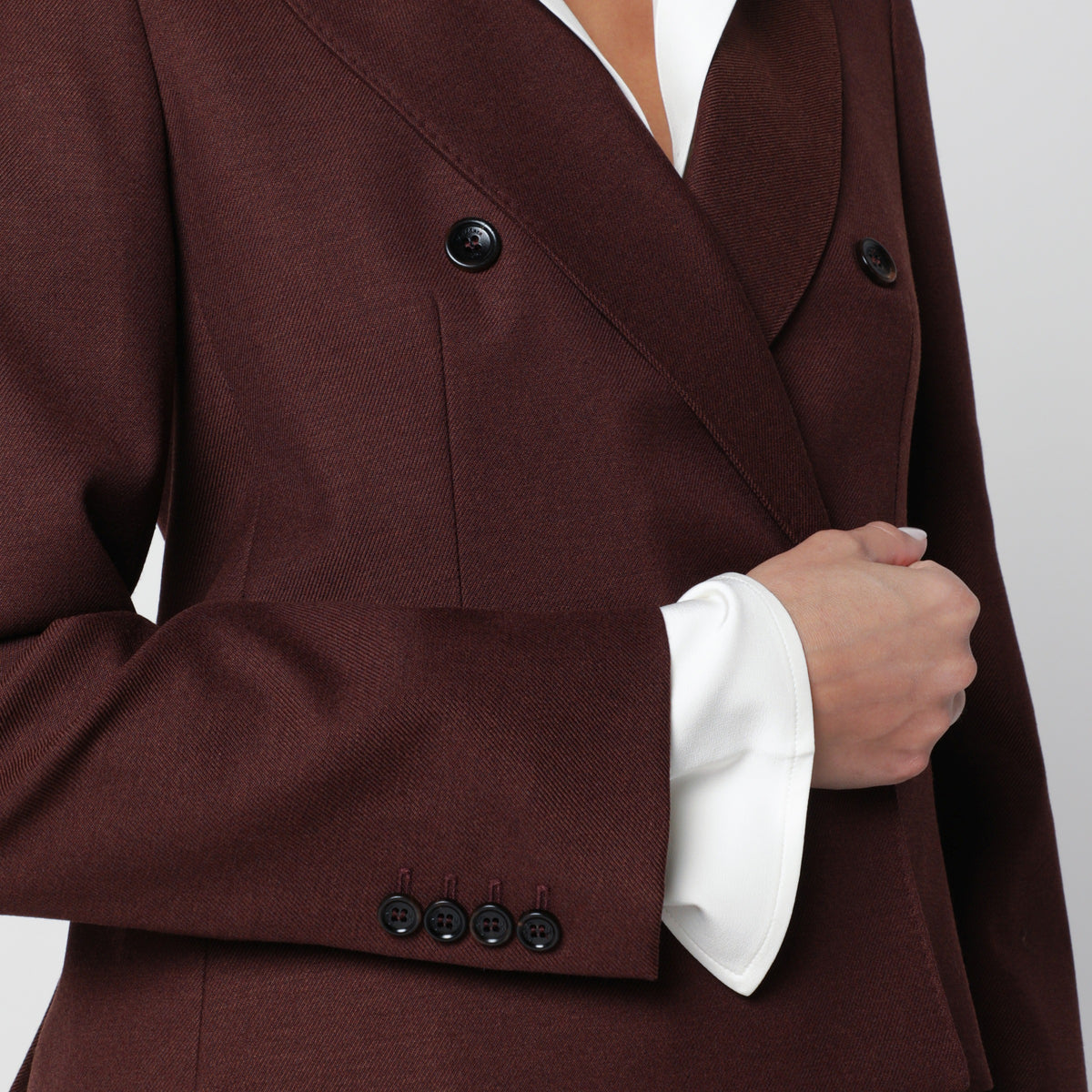 Double-breasted burnt denim-effect wool jacket
