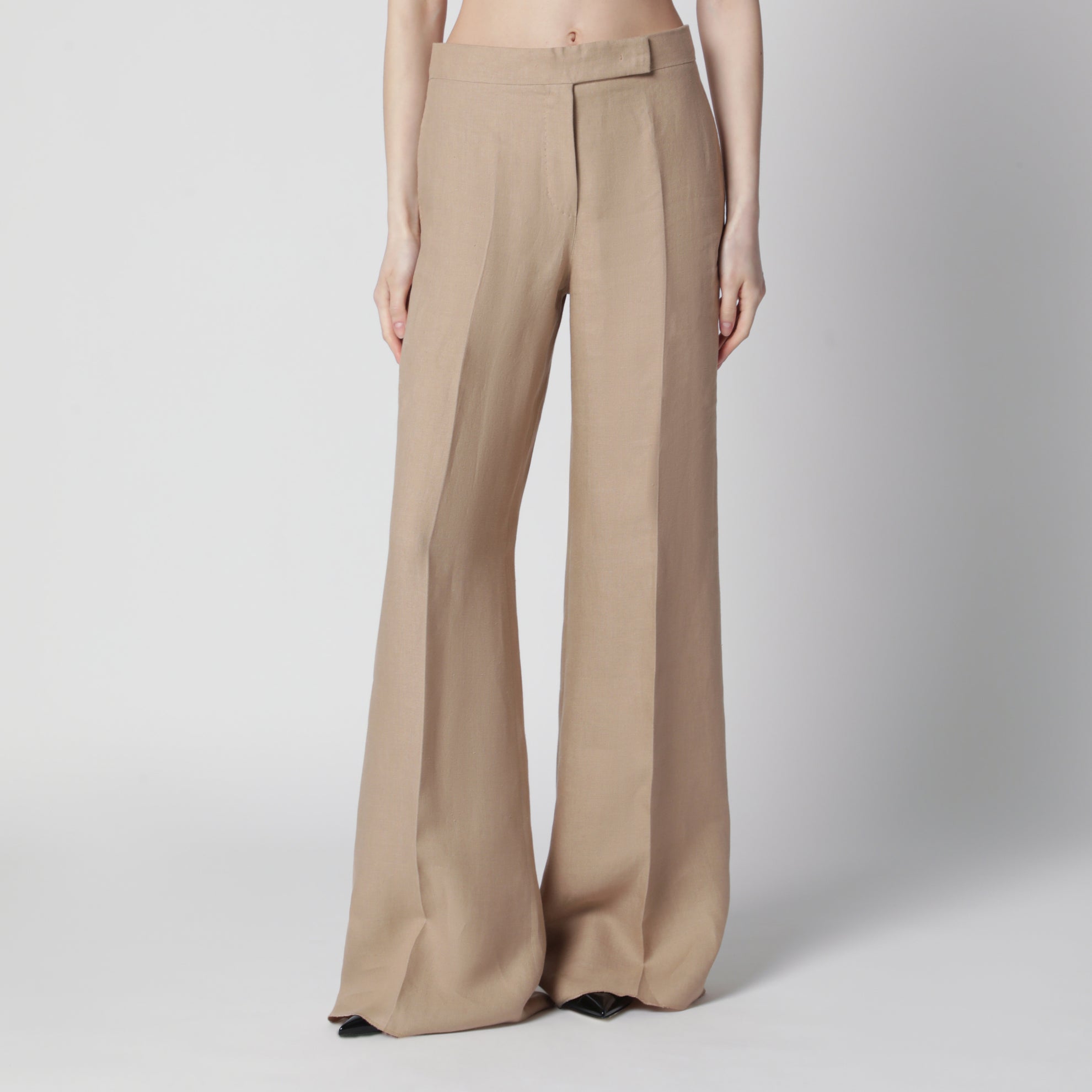 Regular-fit linen natté trousers in sand