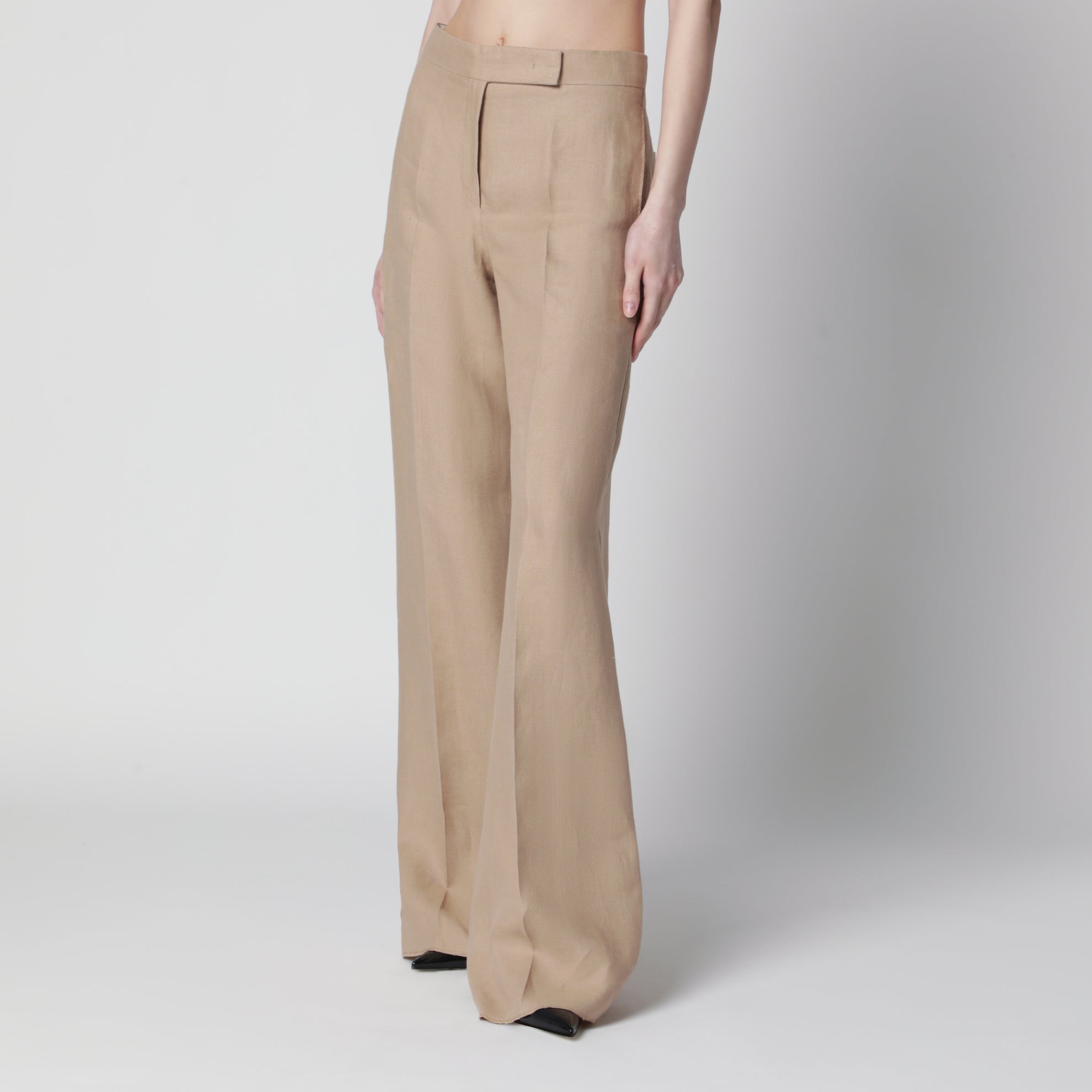 Regular-fit linen natté trousers in sand