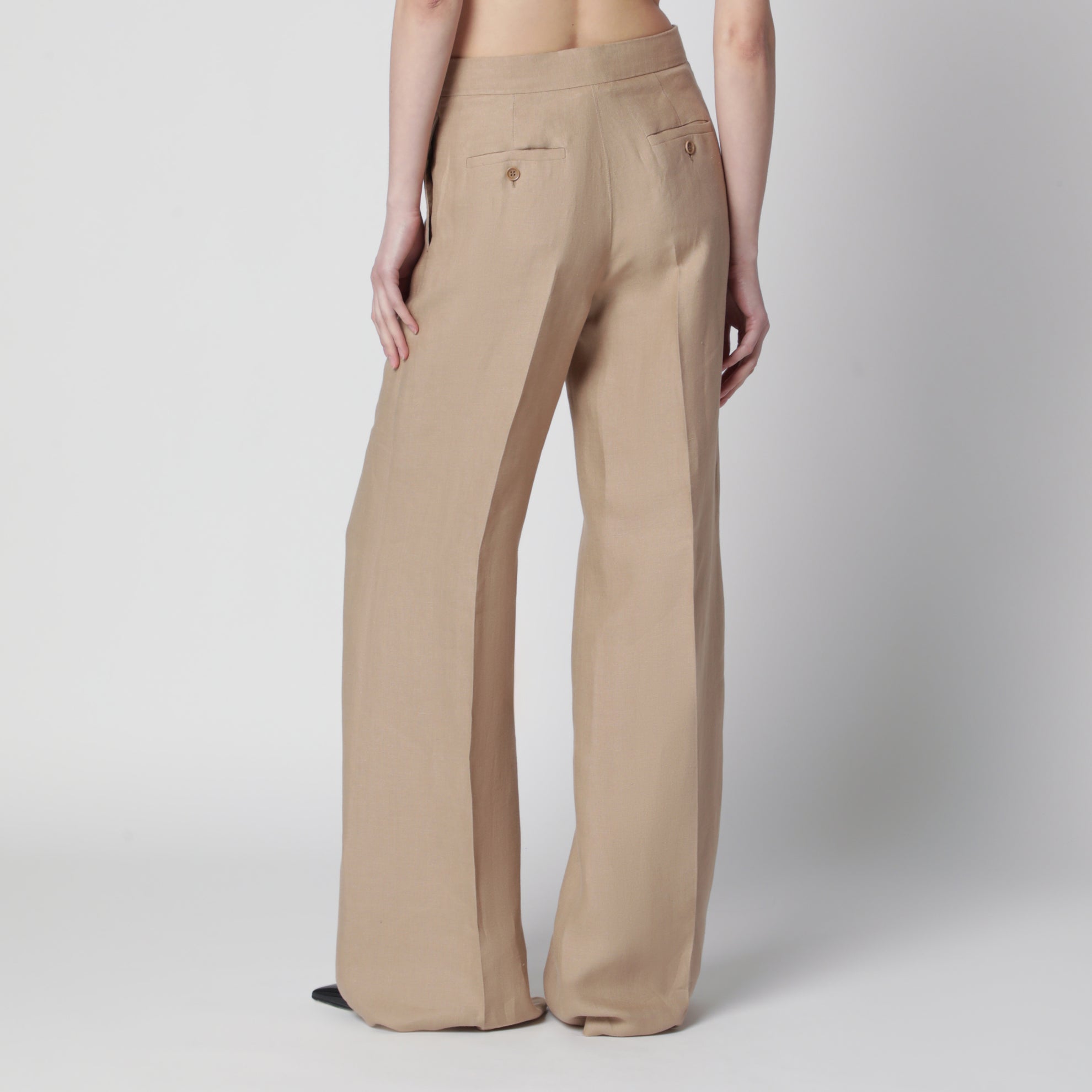 Regular-fit linen natté trousers in sand