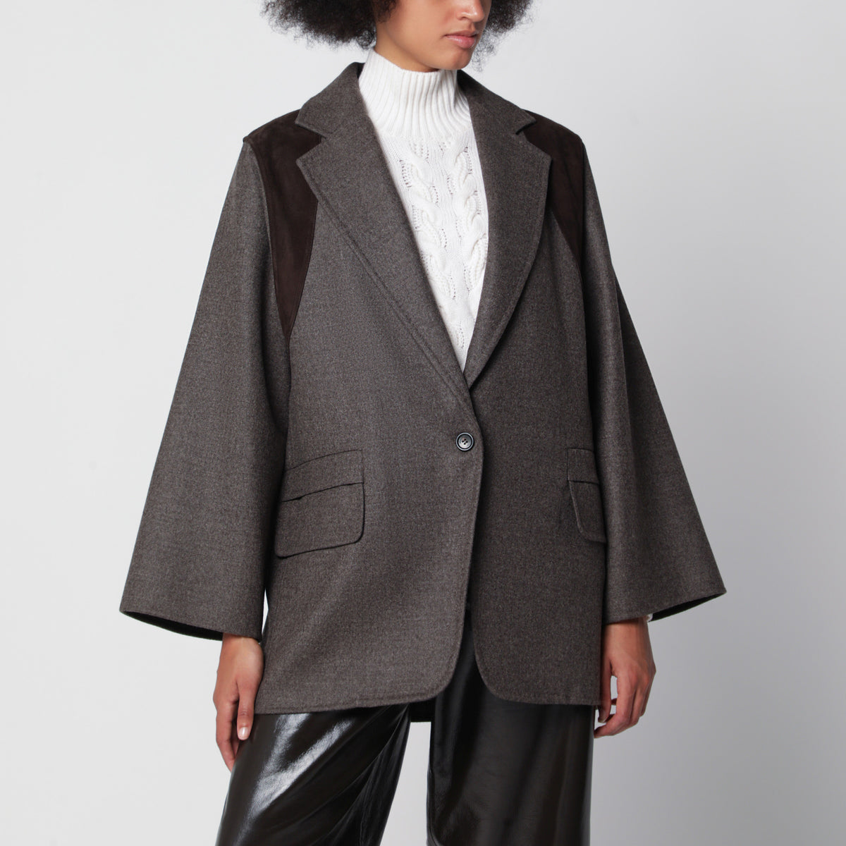 Grauer melierter Oversize-Blazer aus Wolle