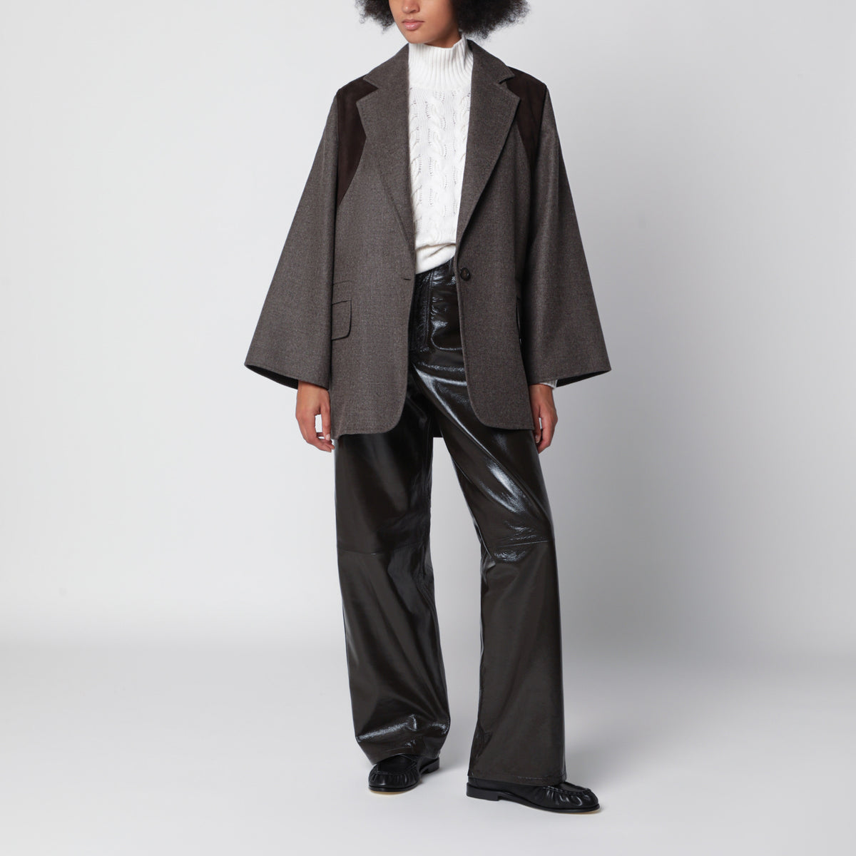 Grauer melierter Oversize-Blazer aus Wolle