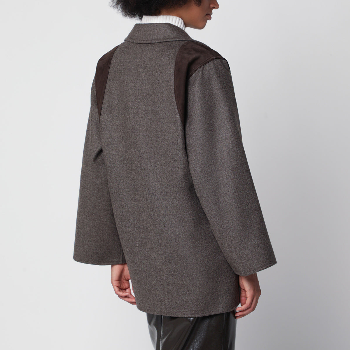 Grauer melierter Oversize-Blazer aus Wolle