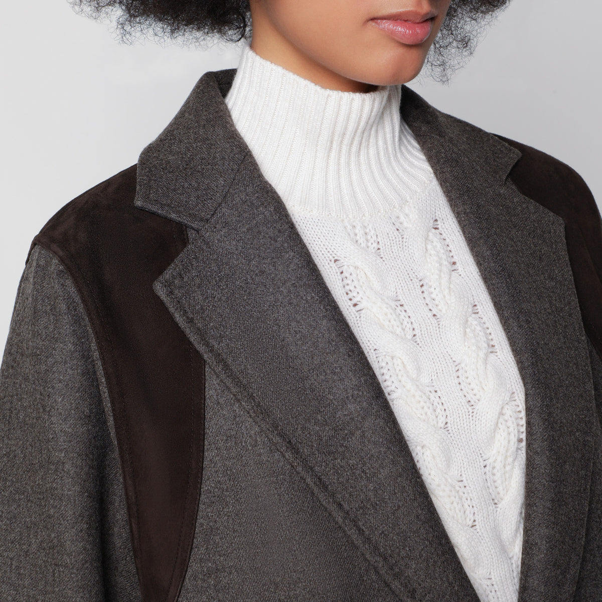Grauer melierter Oversize-Blazer aus Wolle