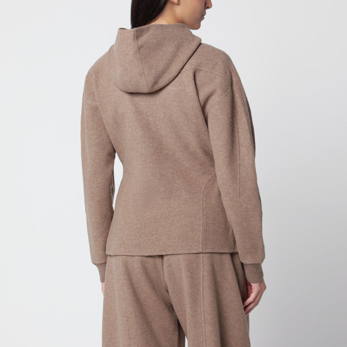 Felpa con cappuccio marrone in lana e cashmere
