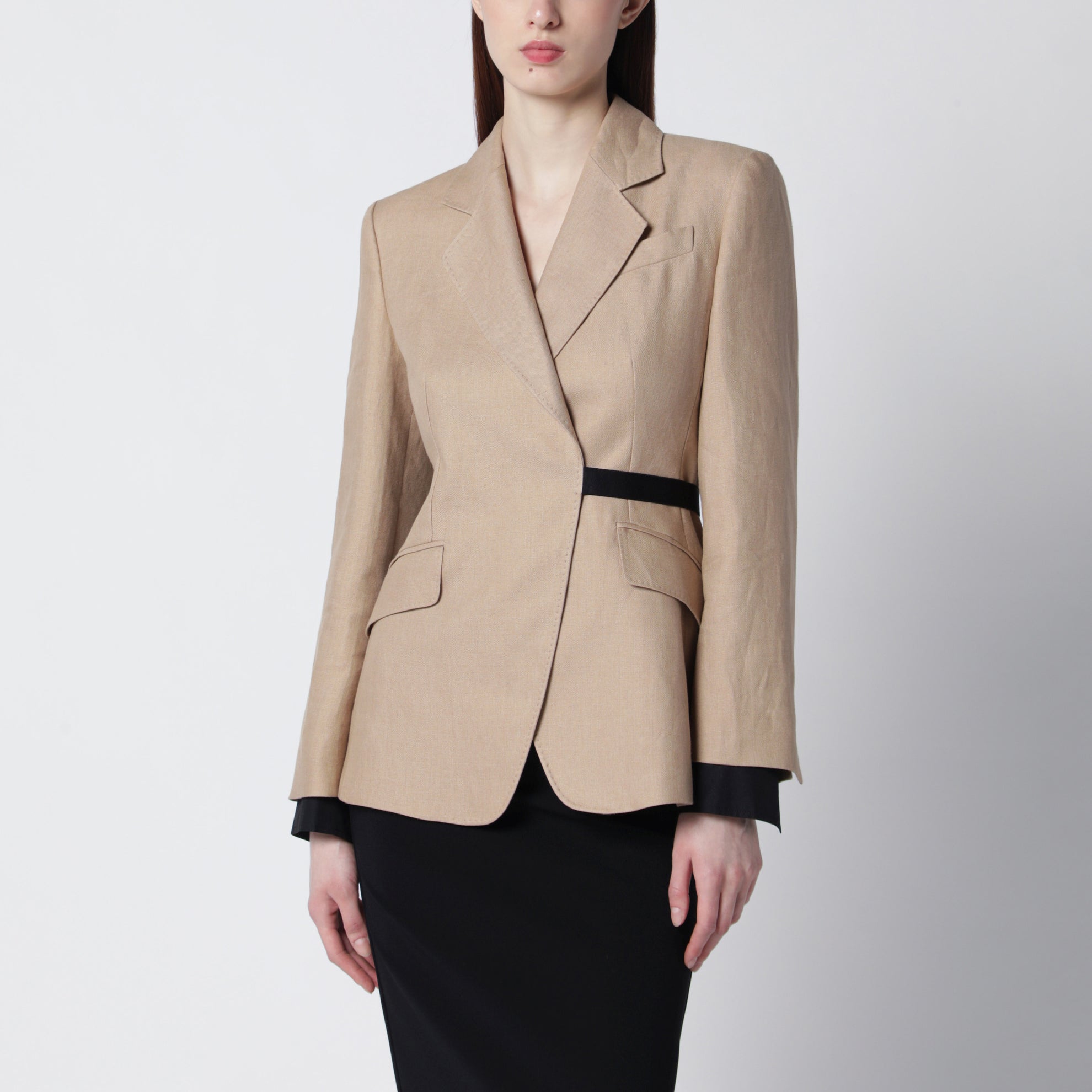 Blazer doppiopetto in puro lino Cammello