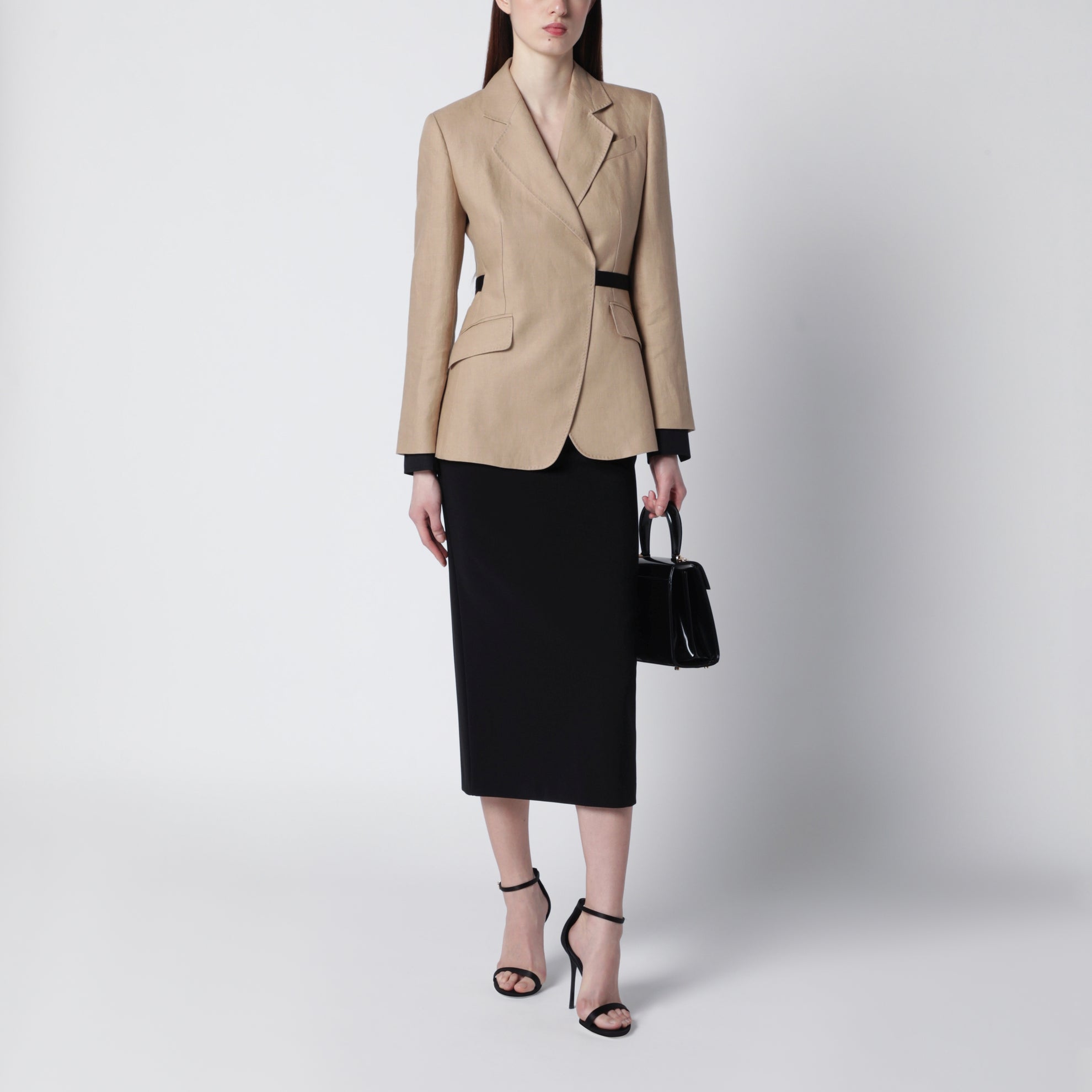 Blazer doppiopetto in puro lino Cammello