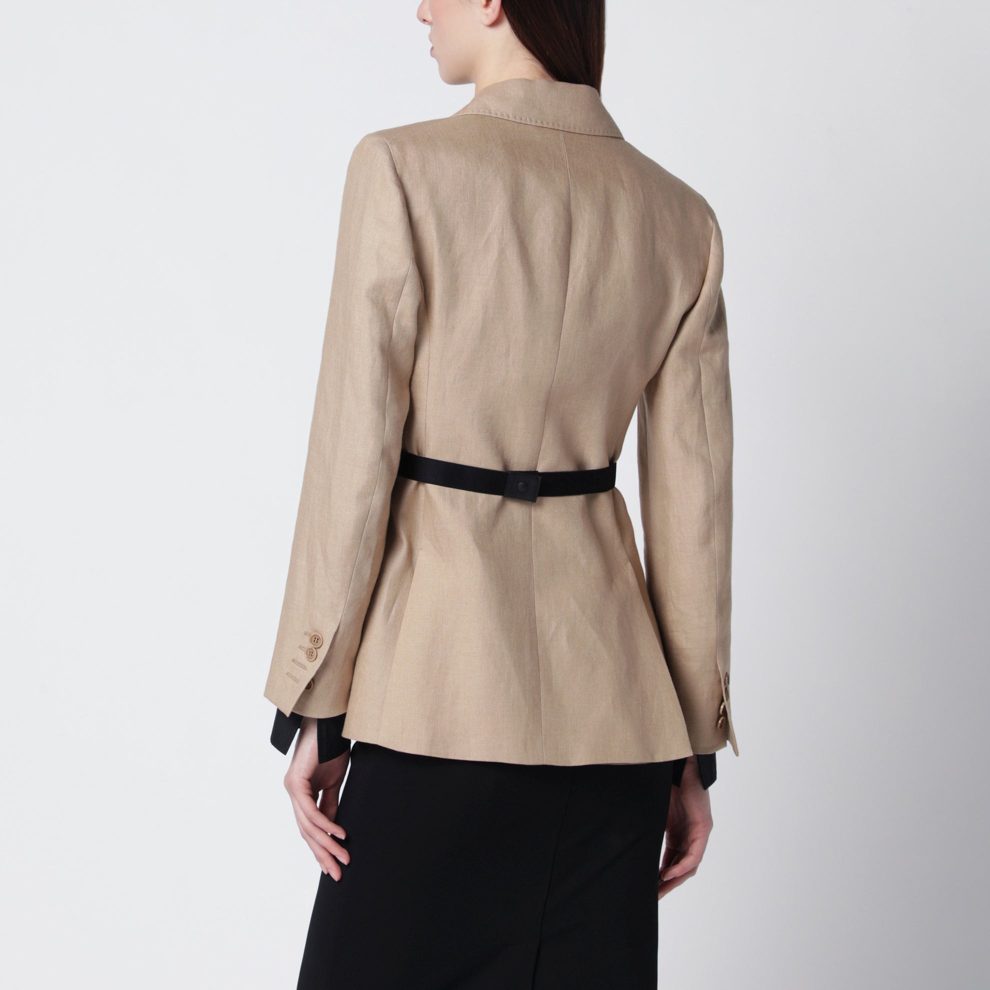 Blazer doppiopetto in puro lino Cammello