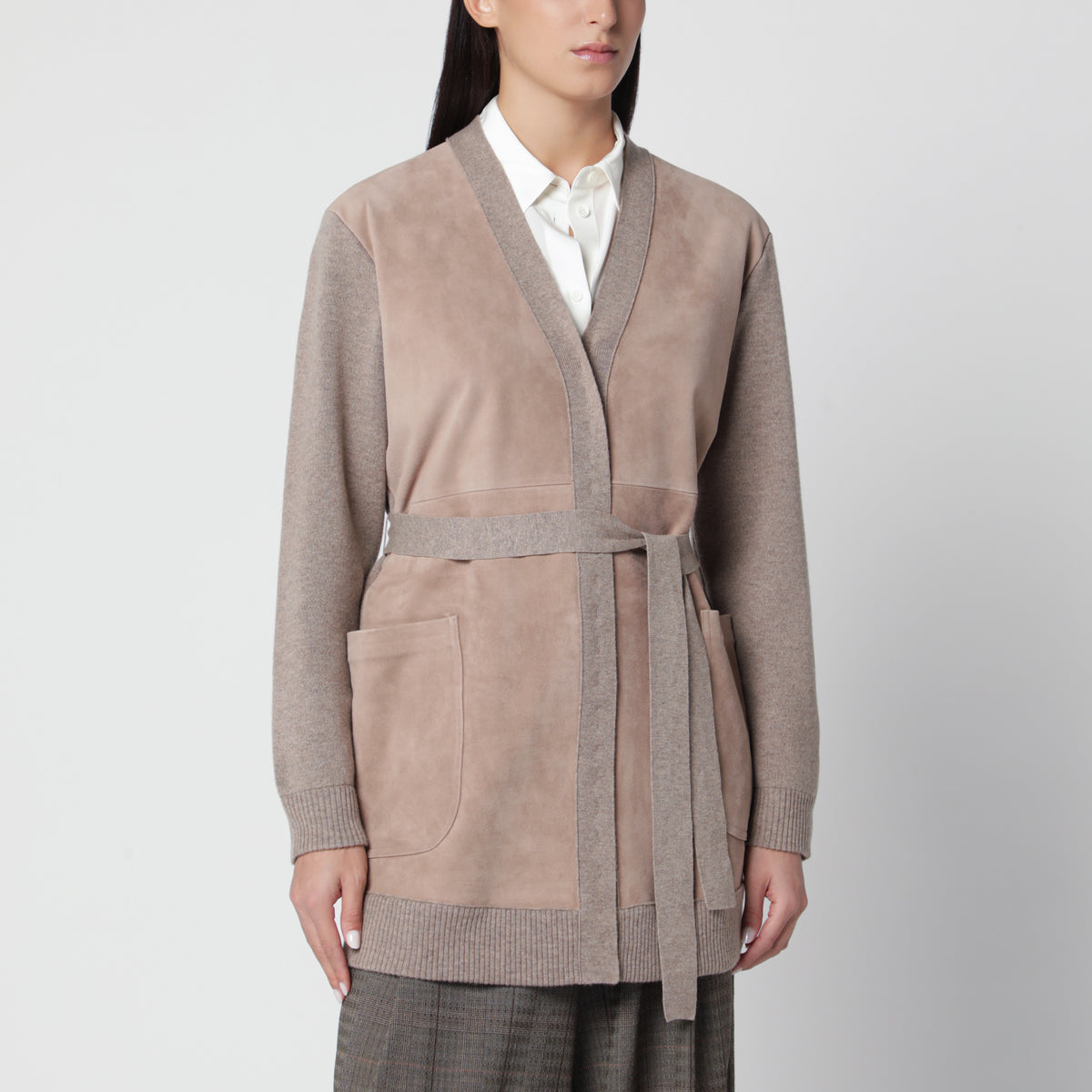 Beige mélange cardigan in wool and cashmere