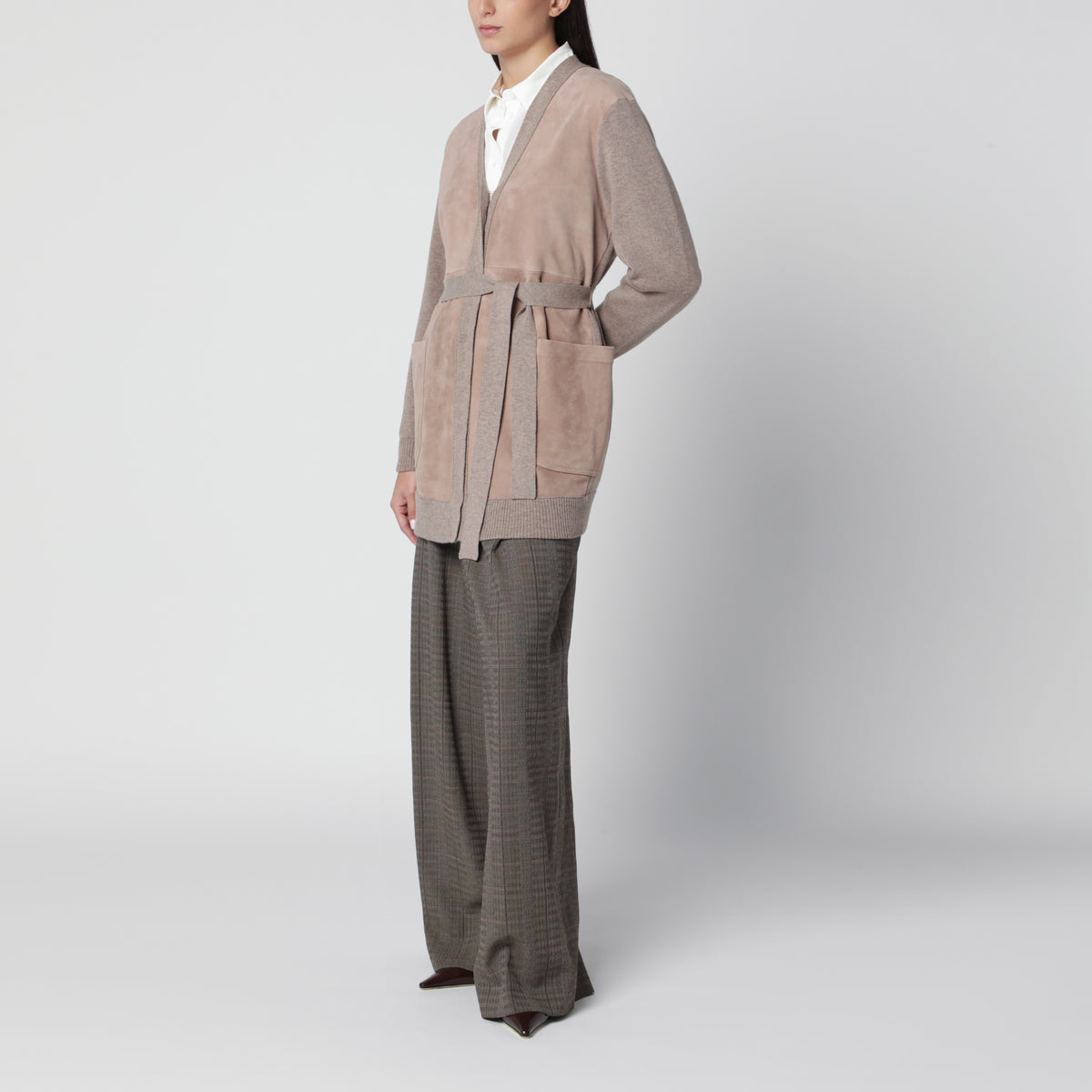 Beige mélange cardigan in wool and cashmere