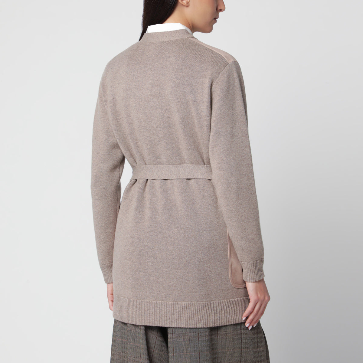 Beige mélange cardigan in wool and cashmere
