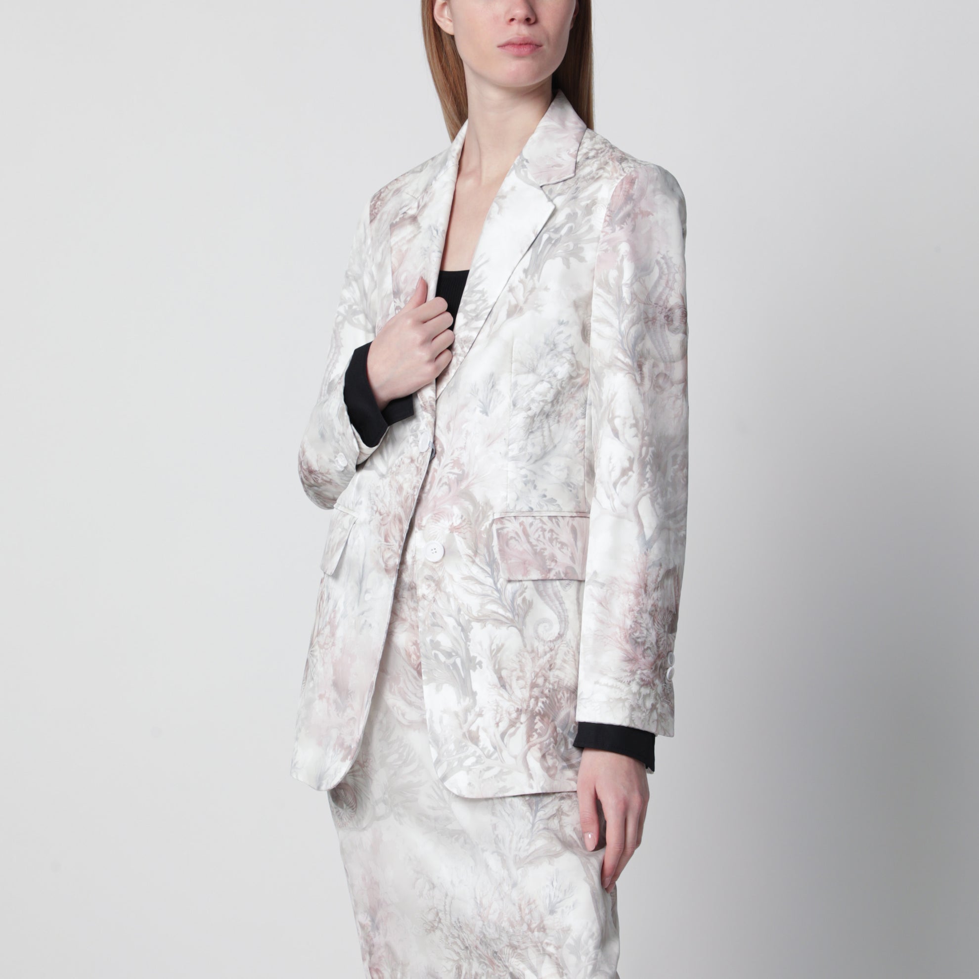 Blazer slim en gabardine et organza imprimé