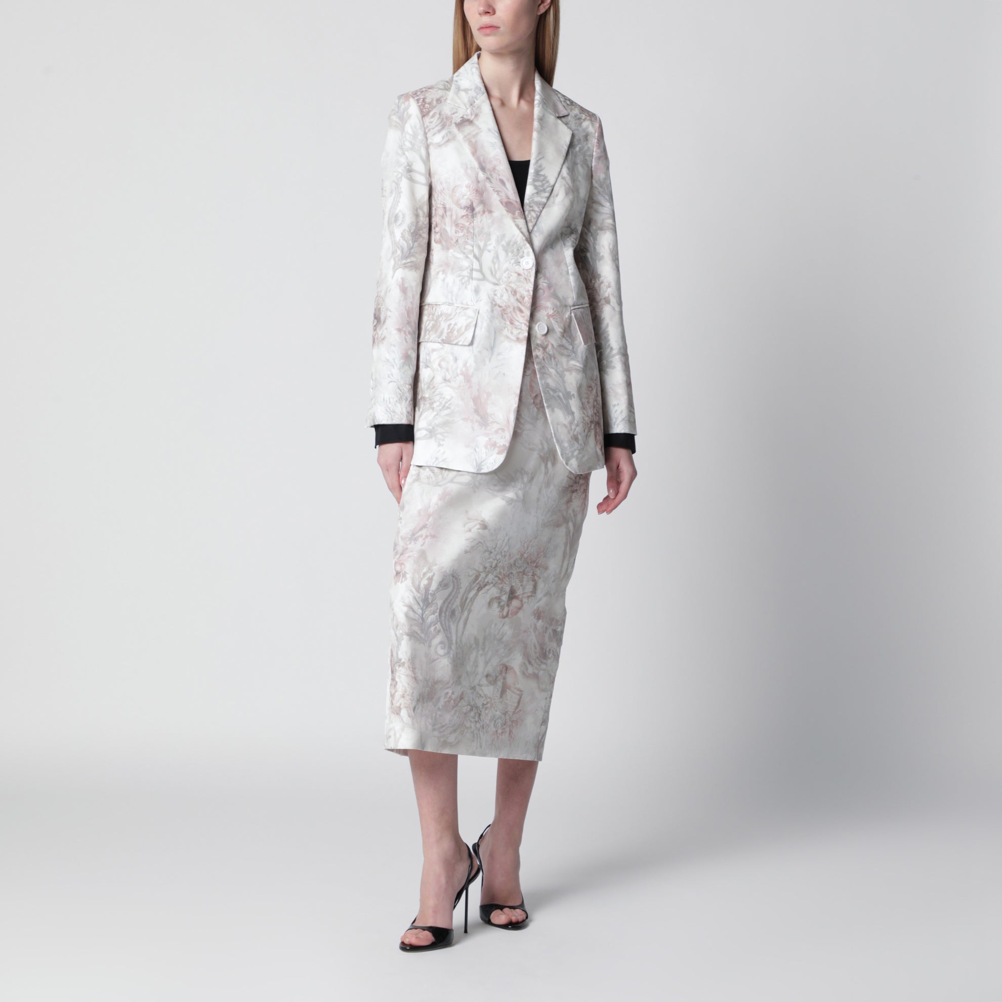 Blazer slim en gabardine et organza imprimé