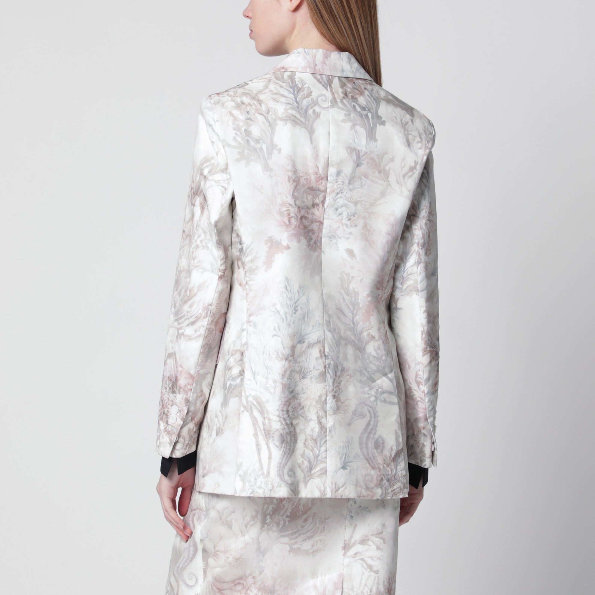 Blazer slim en gabardine et organza imprimé