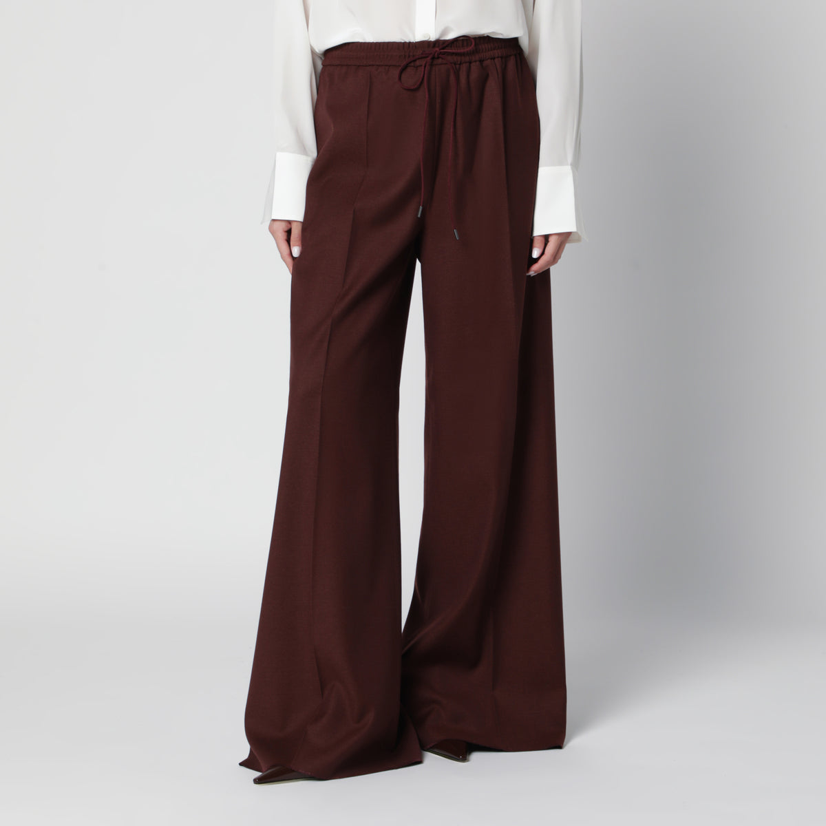 Wide-leg trousers in burnt wool with a denim effect