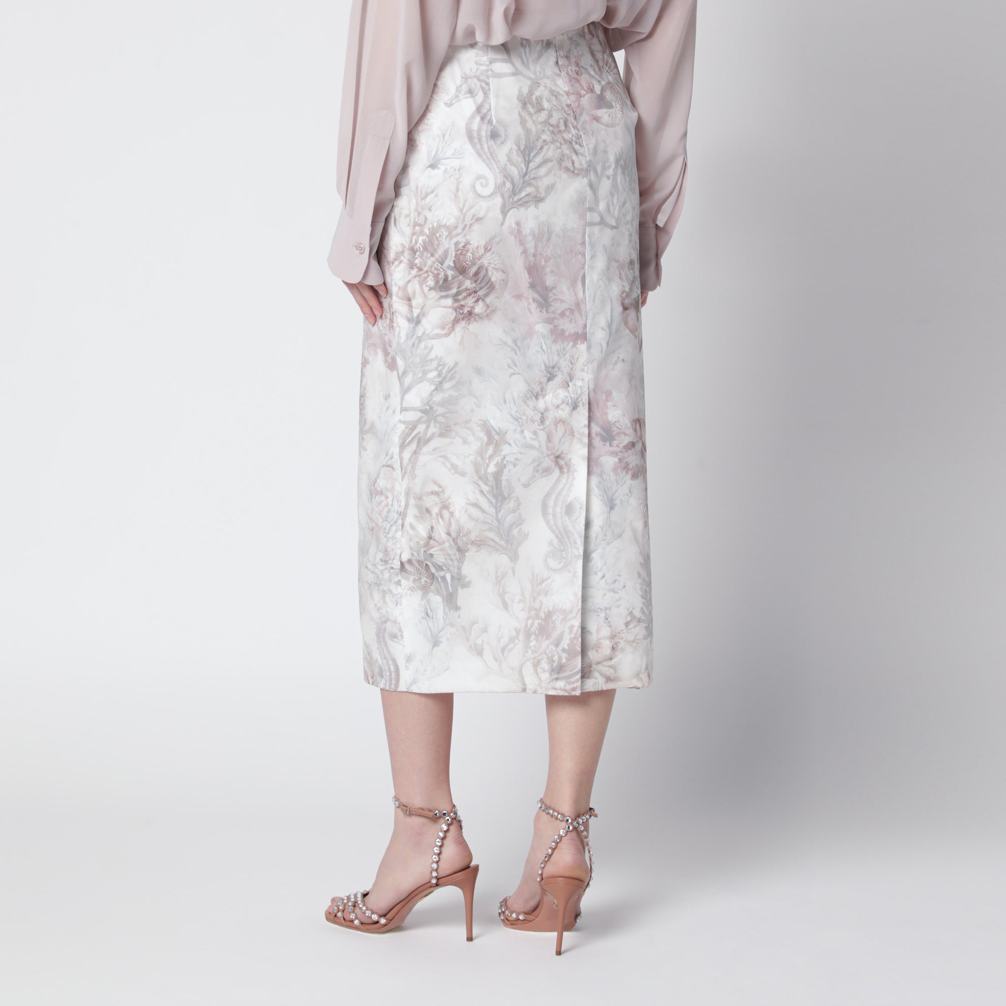 Gonna tubino in gabardina e organza stampata