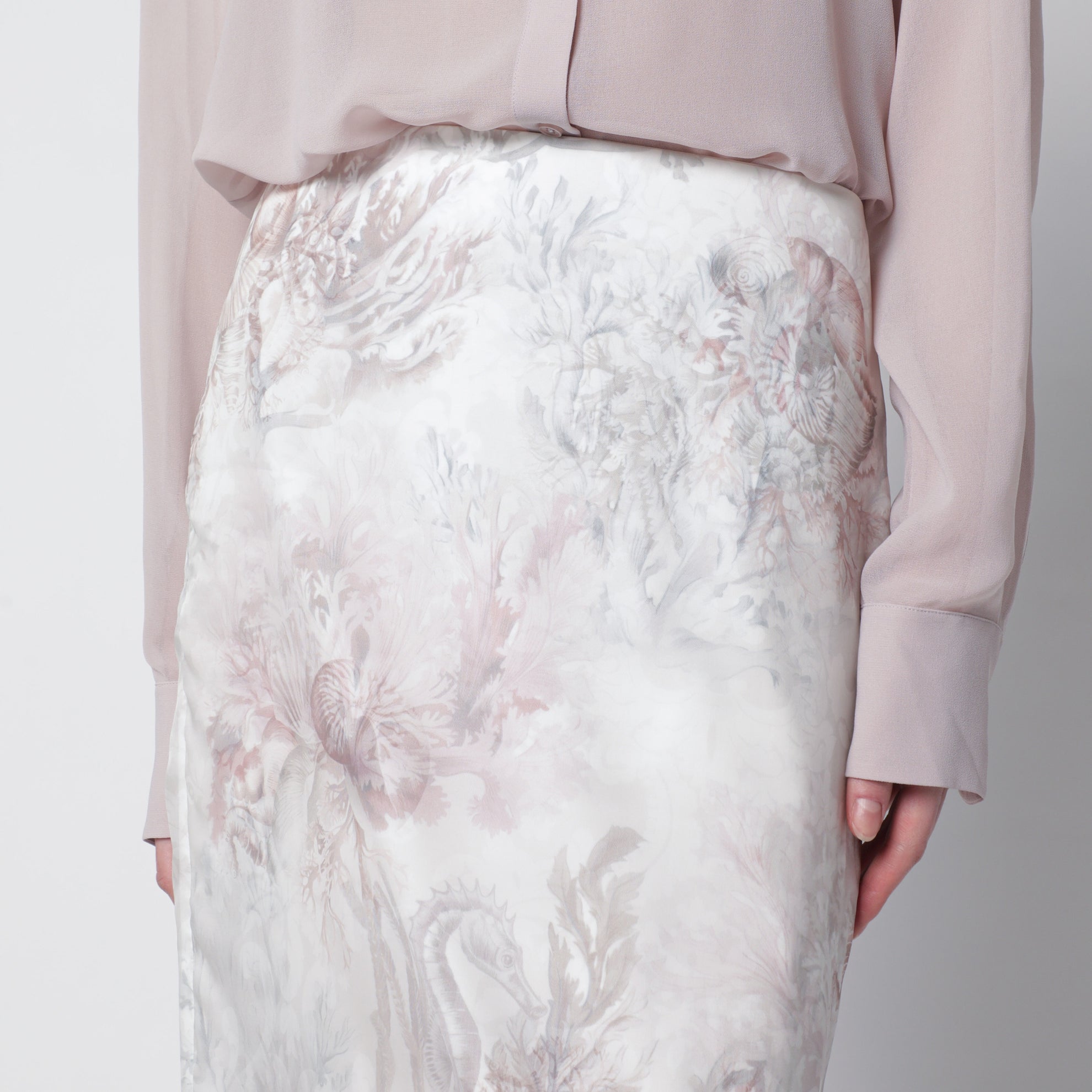 Gonna tubino in gabardina e organza stampata