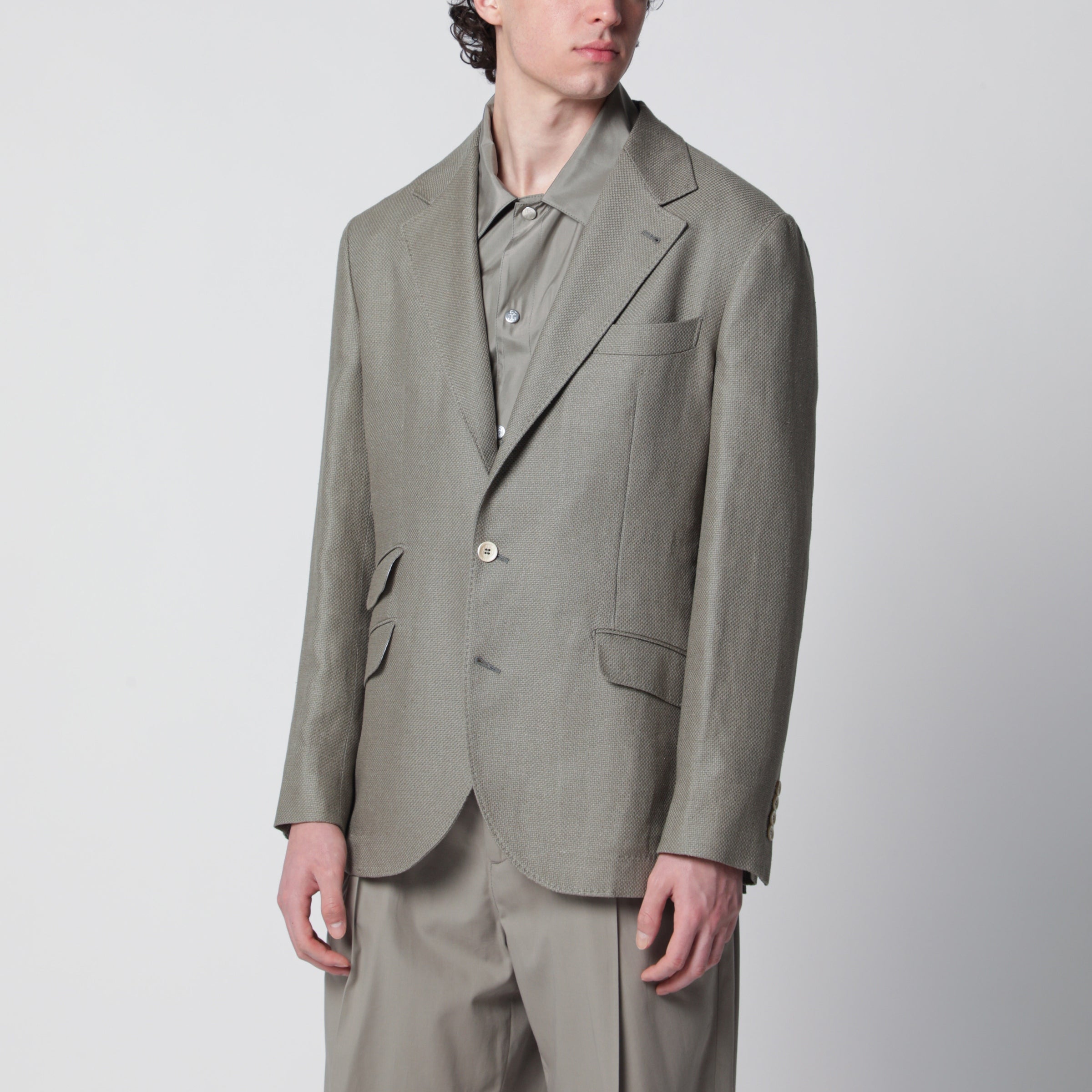 Brunello Cucinelli Deconstructed Cavallo jacket in khaki silk