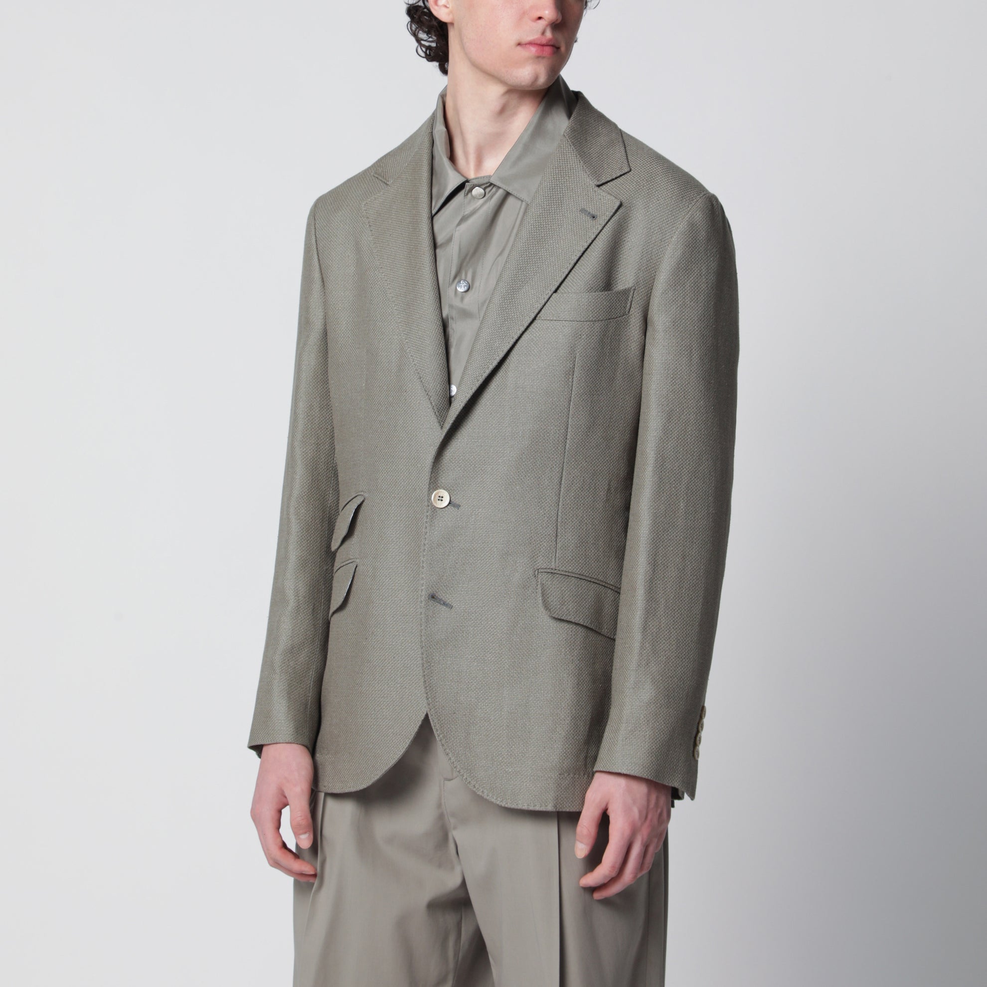 Deconstructed Cavallo jacket in khaki silk hopsack
