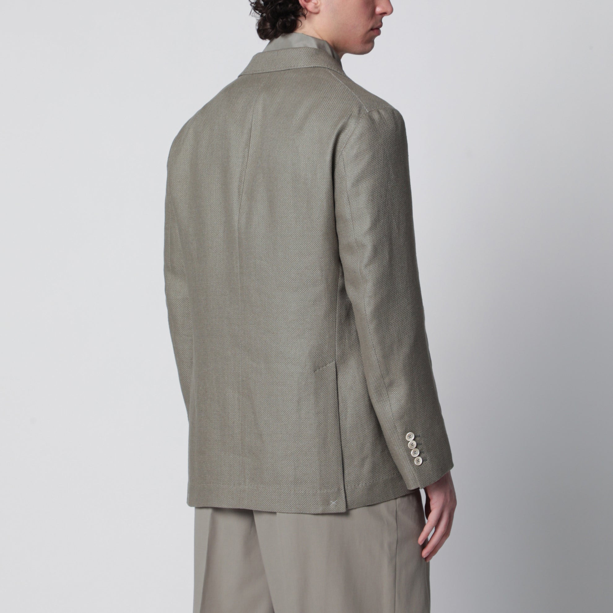 Deconstructed Cavallo jacket in khaki silk hopsack