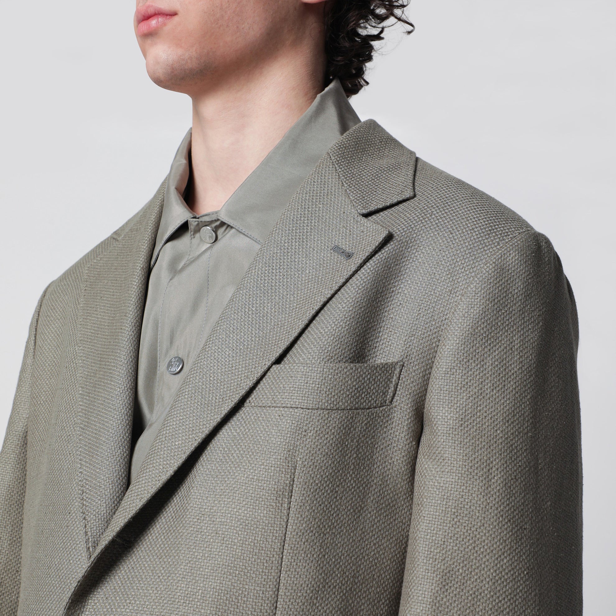 Deconstructed Cavallo jacket in khaki silk hopsack