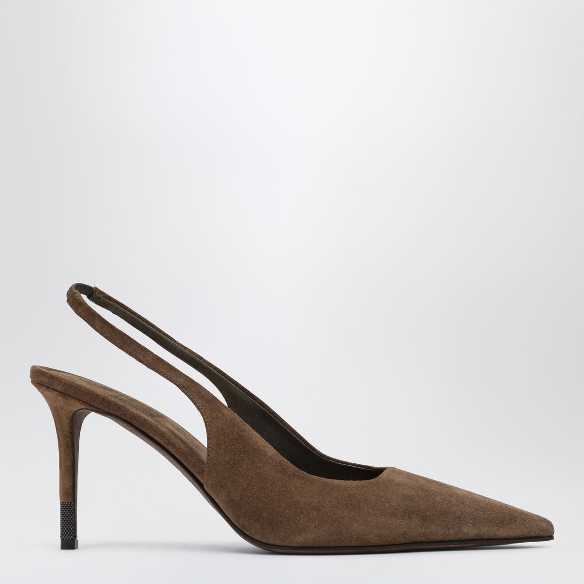 Décolleté slingback caramello in suede con Monili