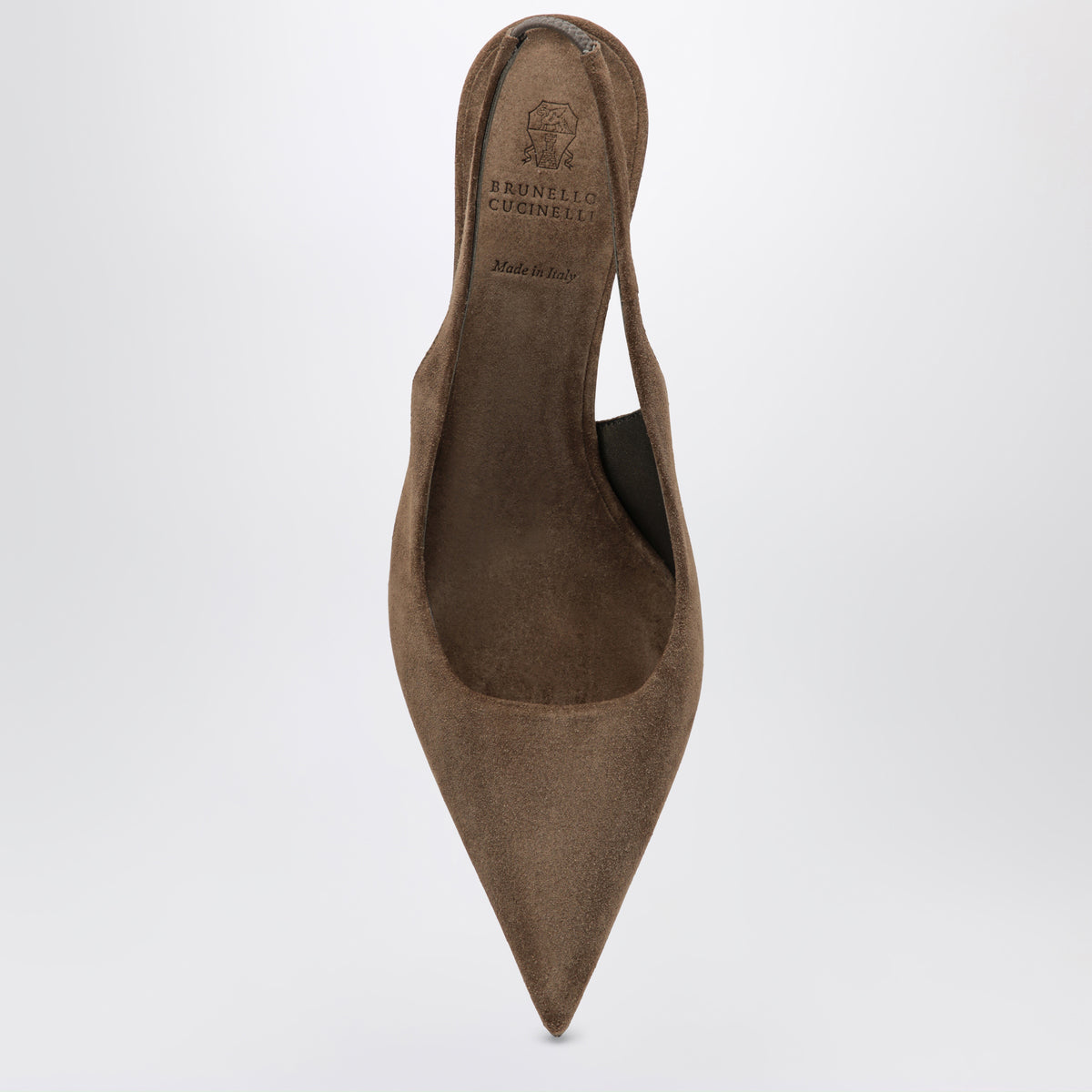 Décolleté slingback caramello in suede con Monili