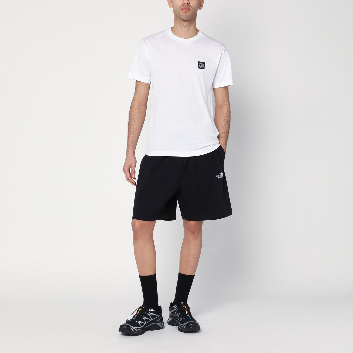 Black cotton-blend Shorts with logo