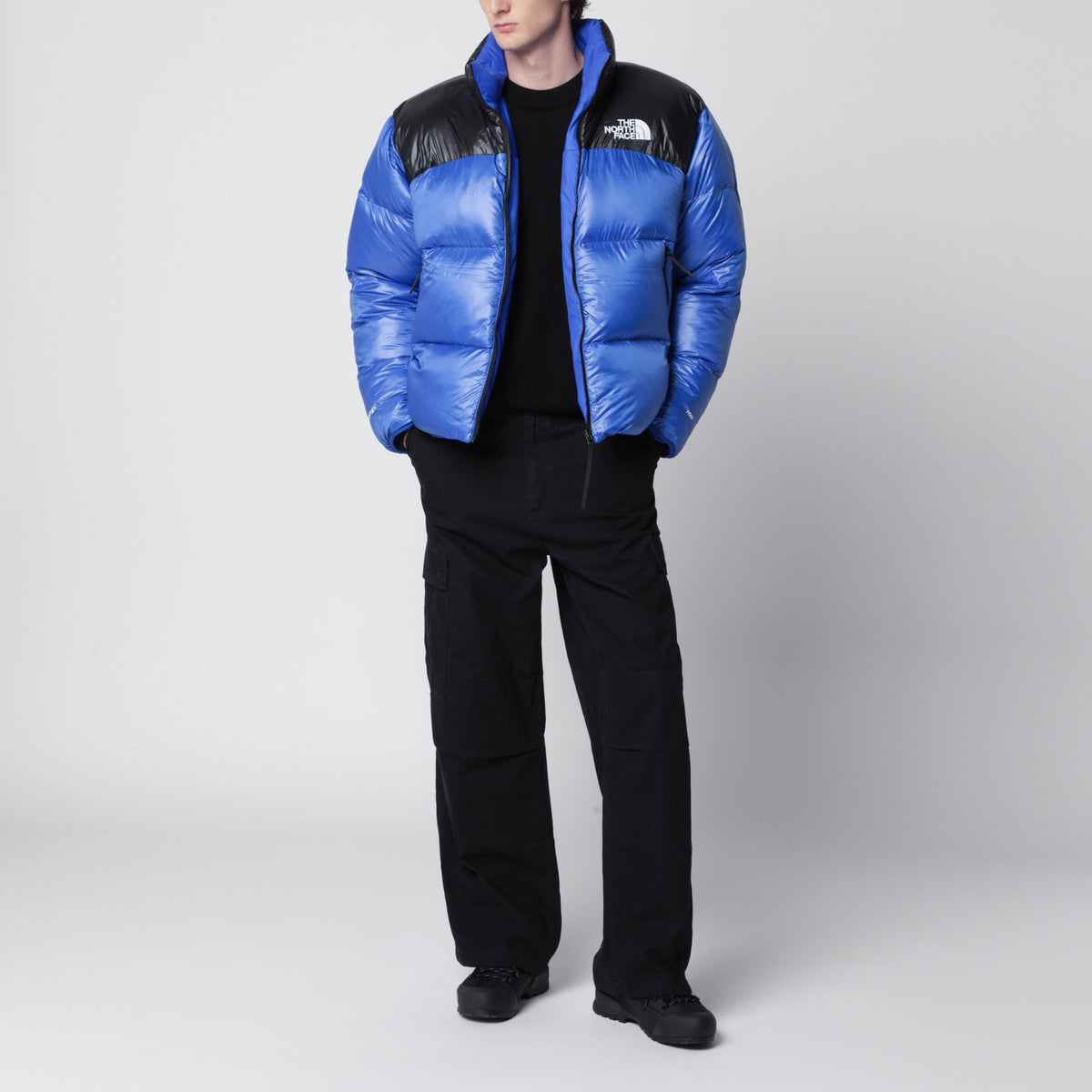 Blue and black reversible Nuptse jacket in nylon