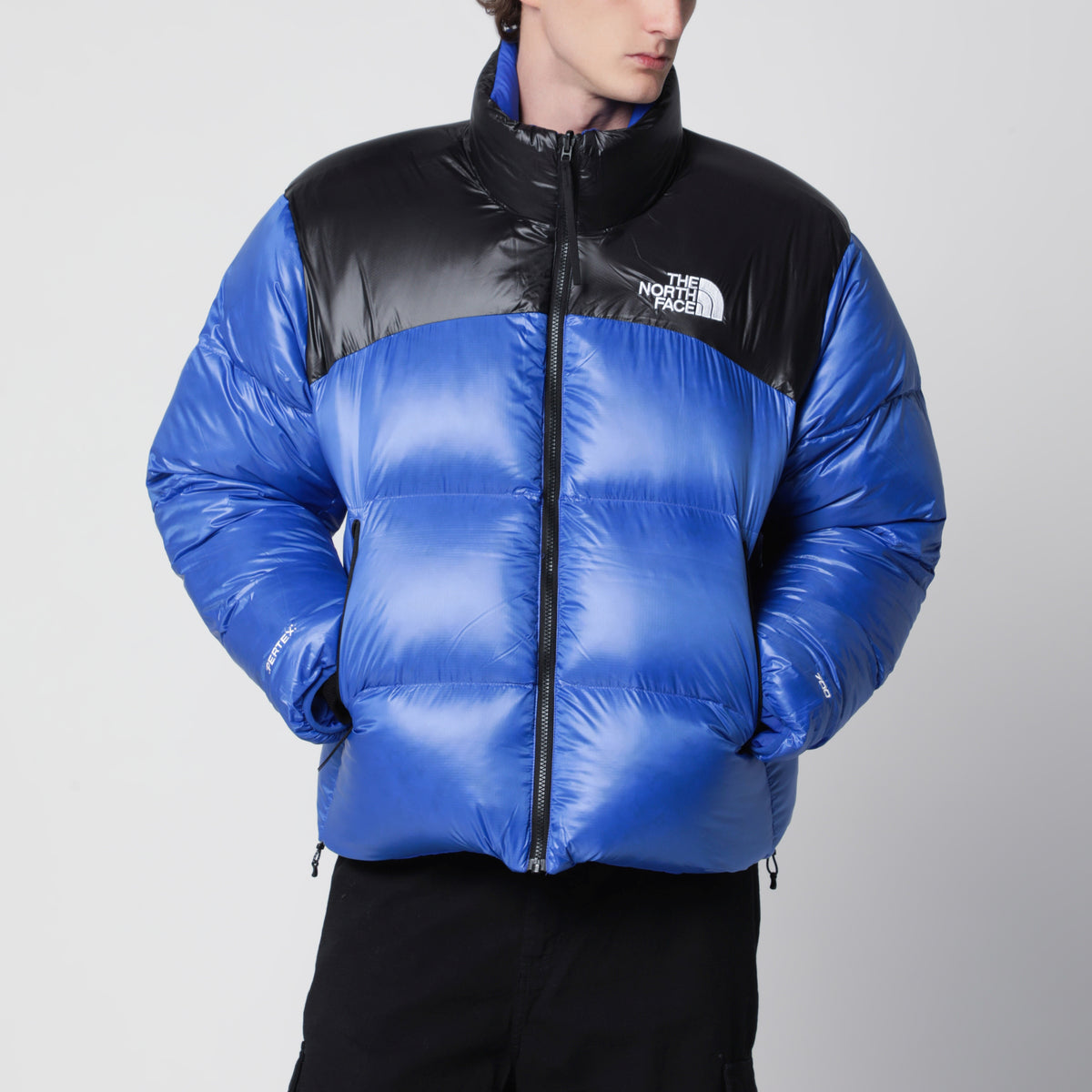 Blue and black reversible Nuptse jacket in nylon