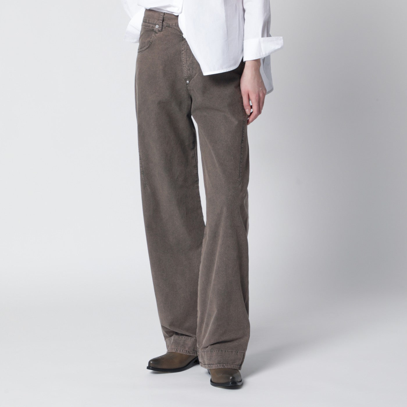 Jeans ampio verde oliva slavato