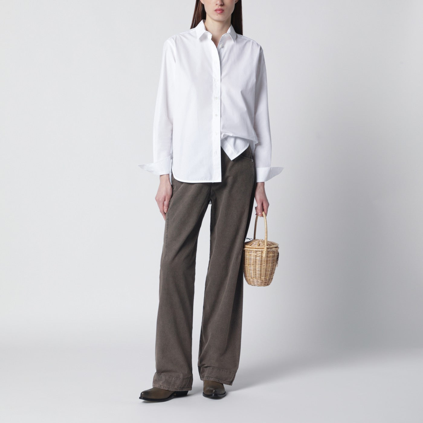 Jeans ampio verde oliva slavato