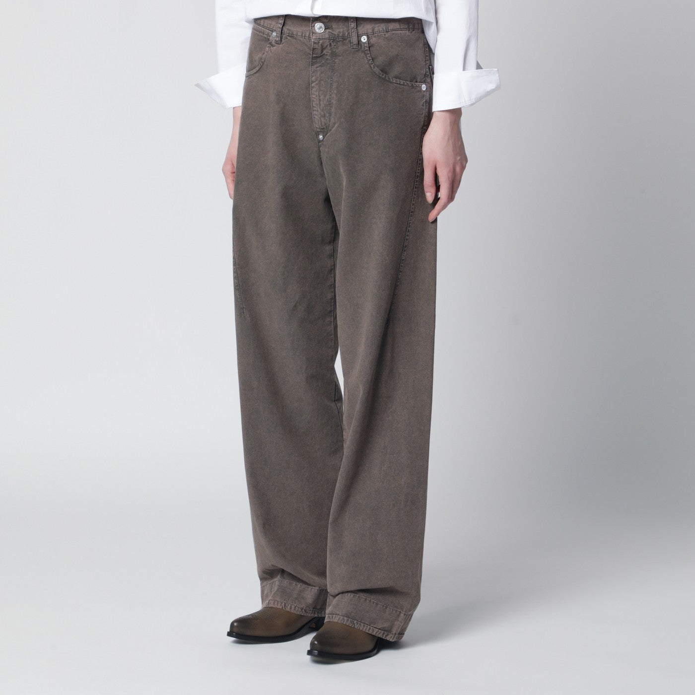 Jeans ampio verde oliva slavato