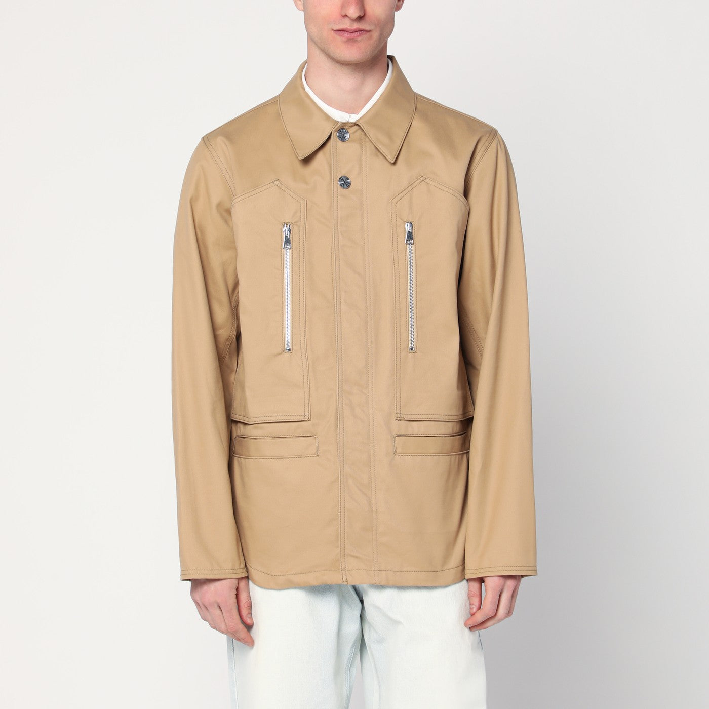 Beige overshirt jacket in cotton