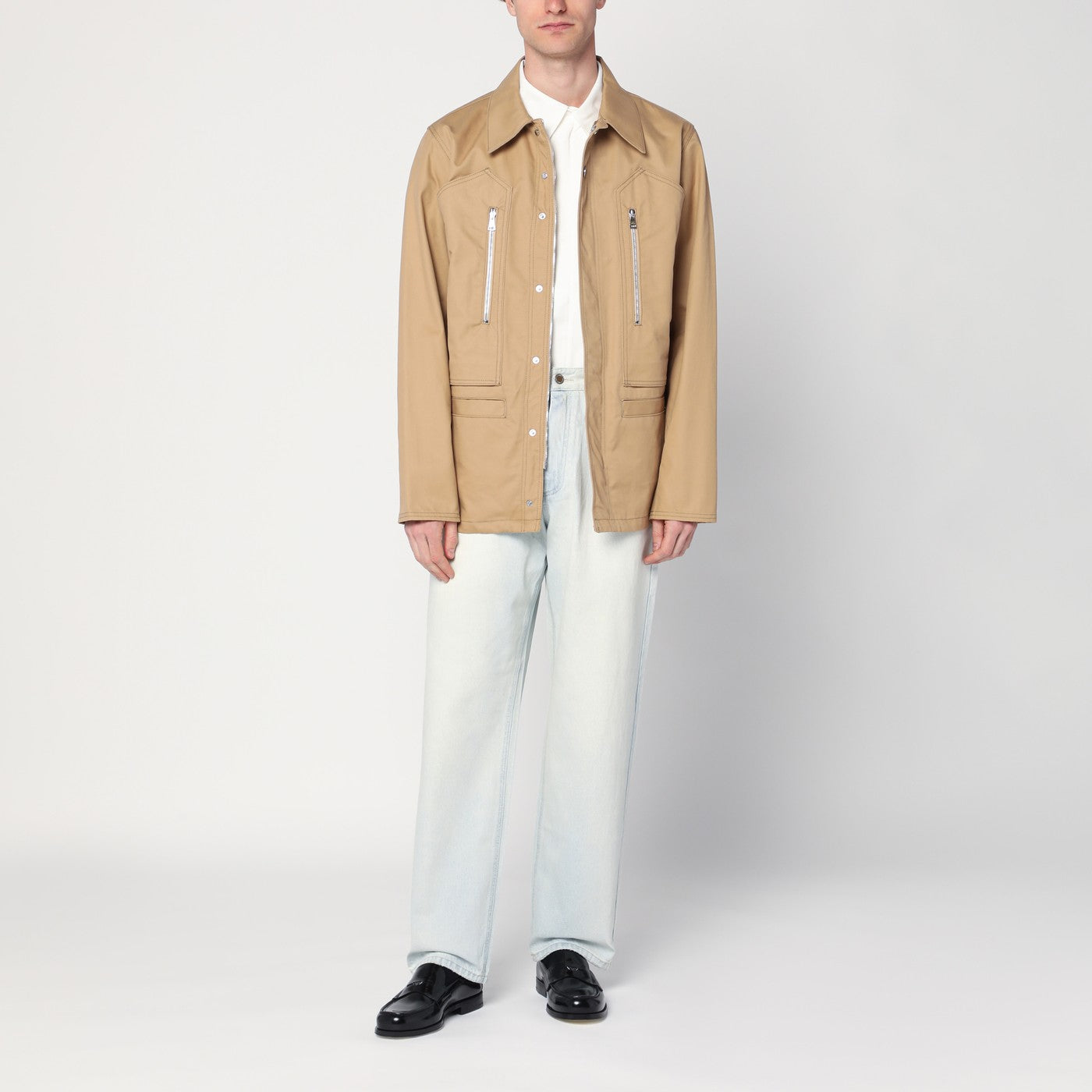 Beige overshirt jacket in cotton
