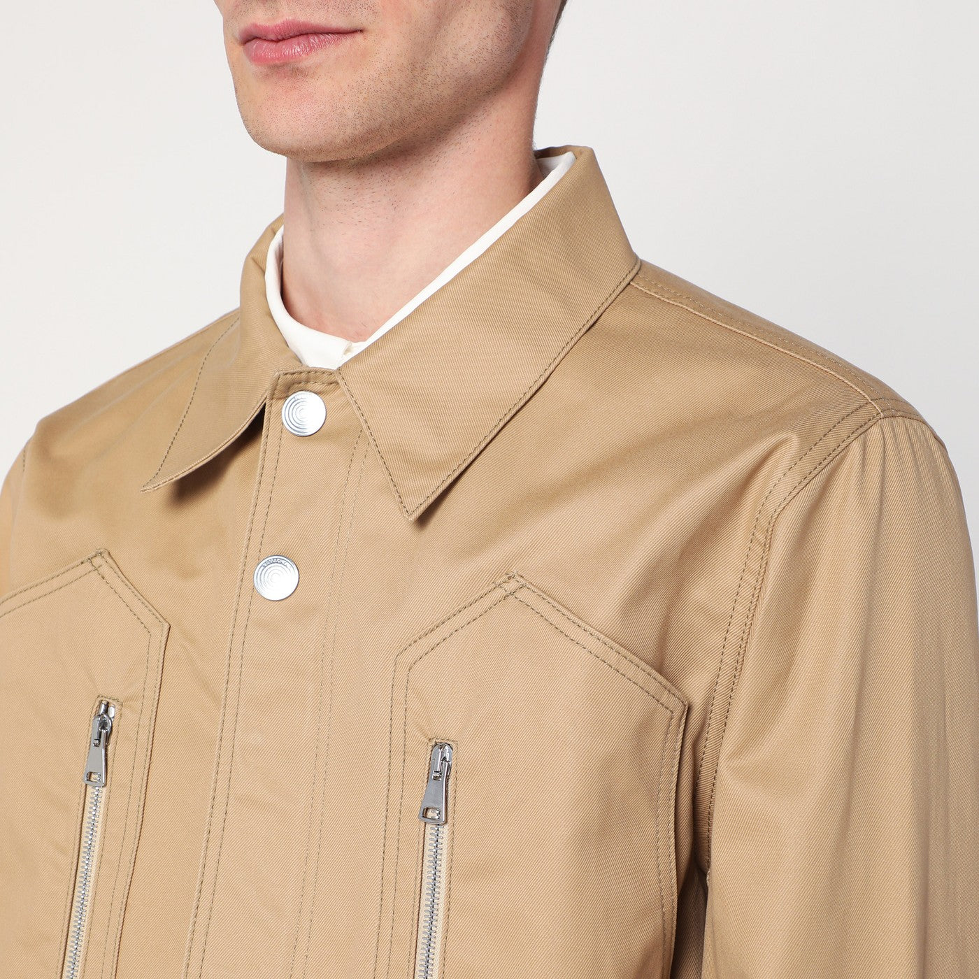 Beige overshirt jacket in cotton