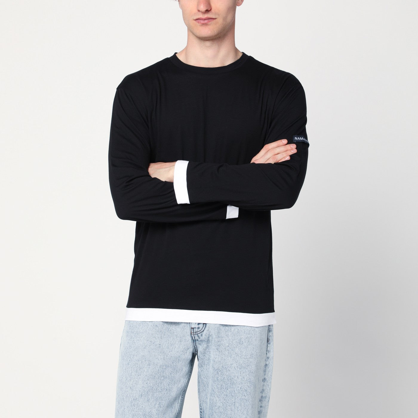 Haut noir/blanc en maille de coton