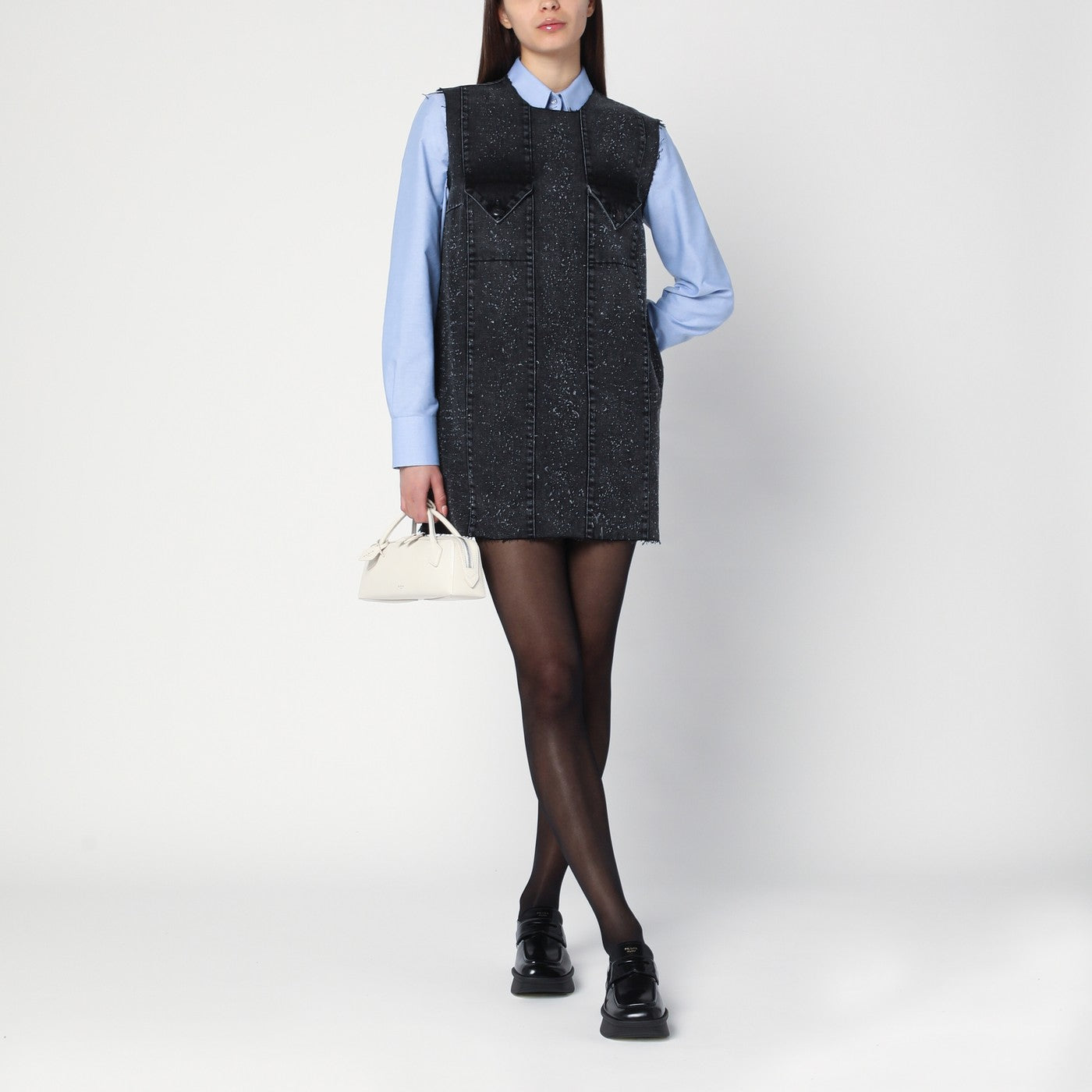 Mini abito grigio scuro in denim