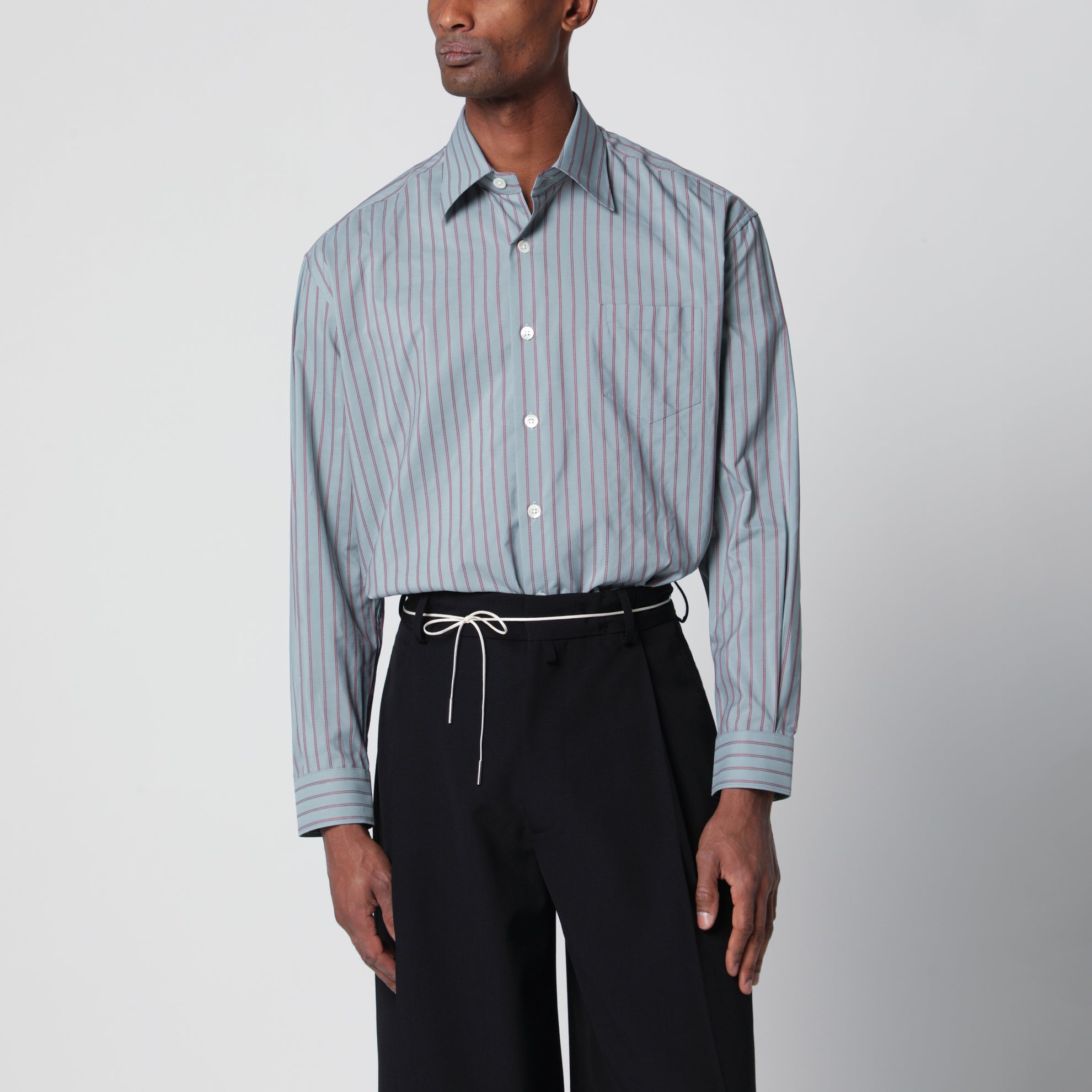 Aquamarine striped cotton shirt