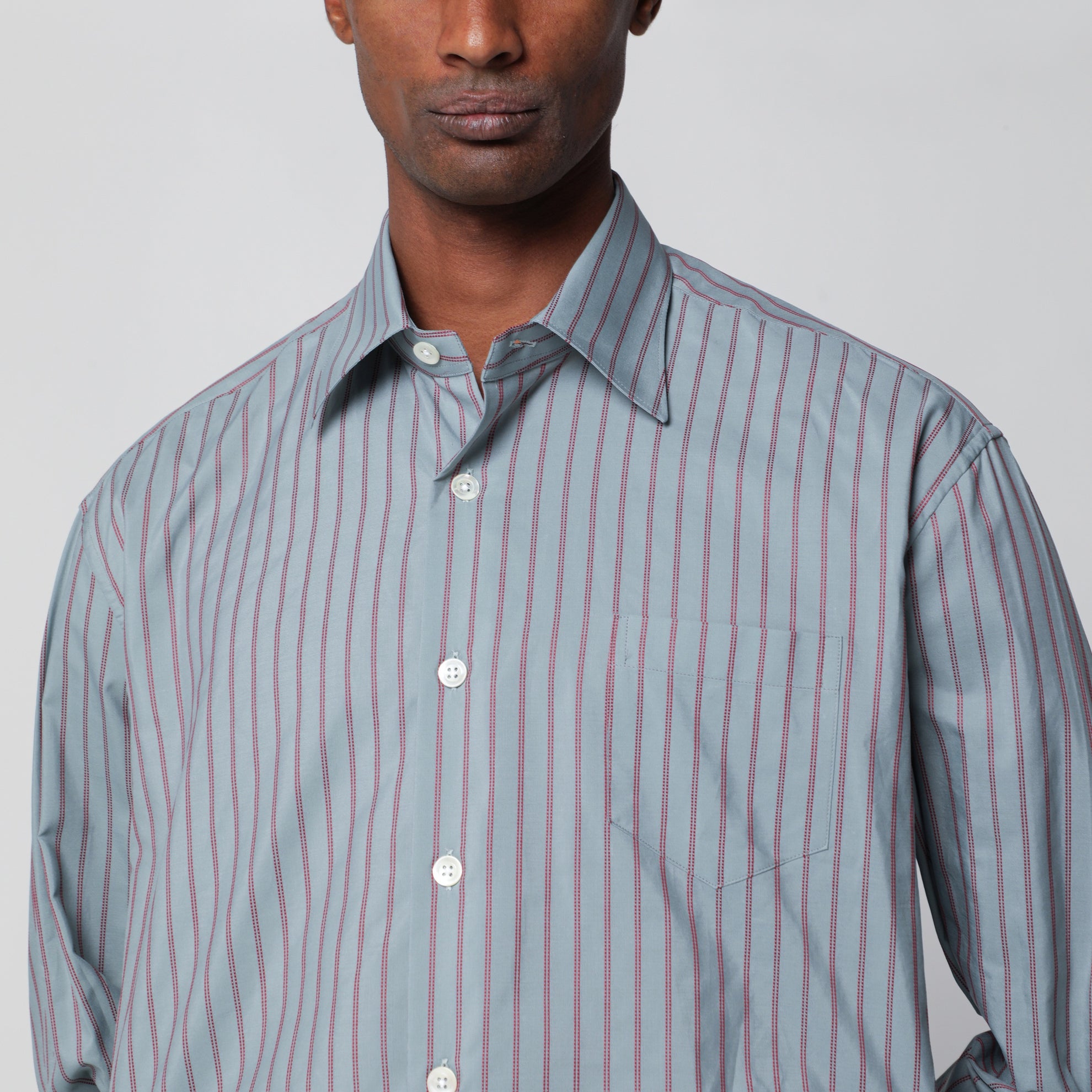 Aquamarine striped cotton shirt