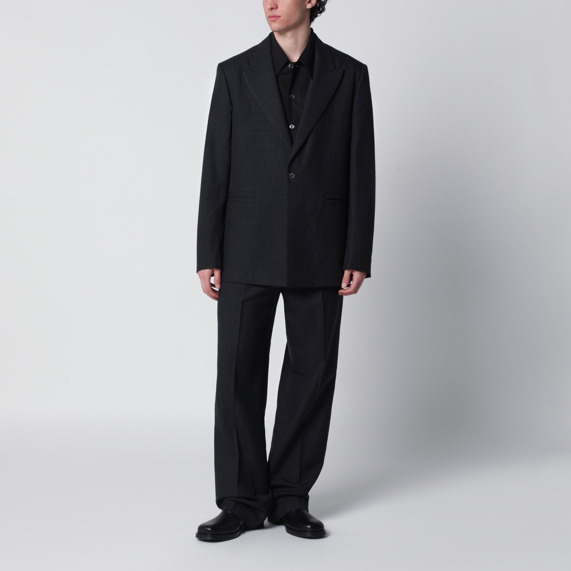 Grey textured wool trousers