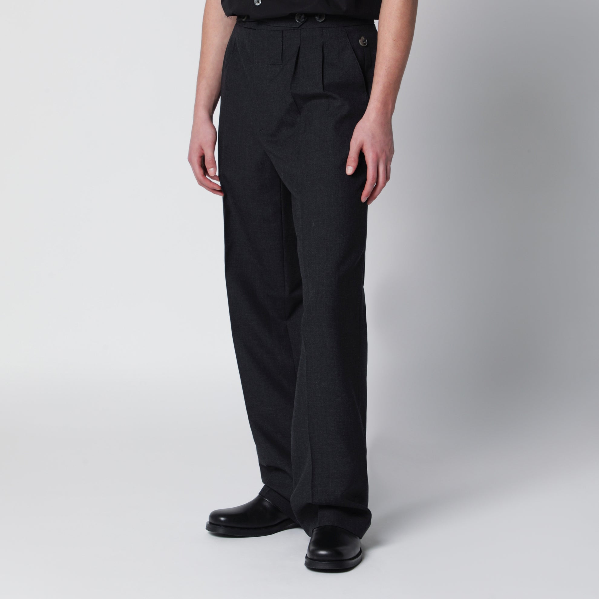 Grey textured wool trousers