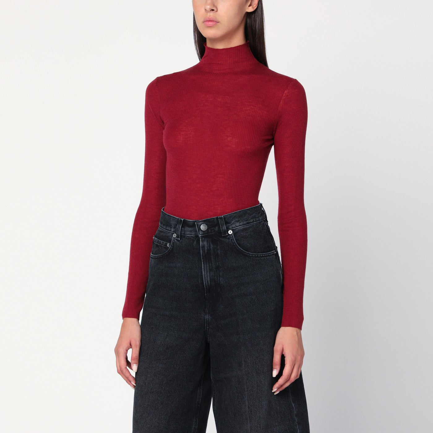 Bordeaux semi-sheer turtleneck