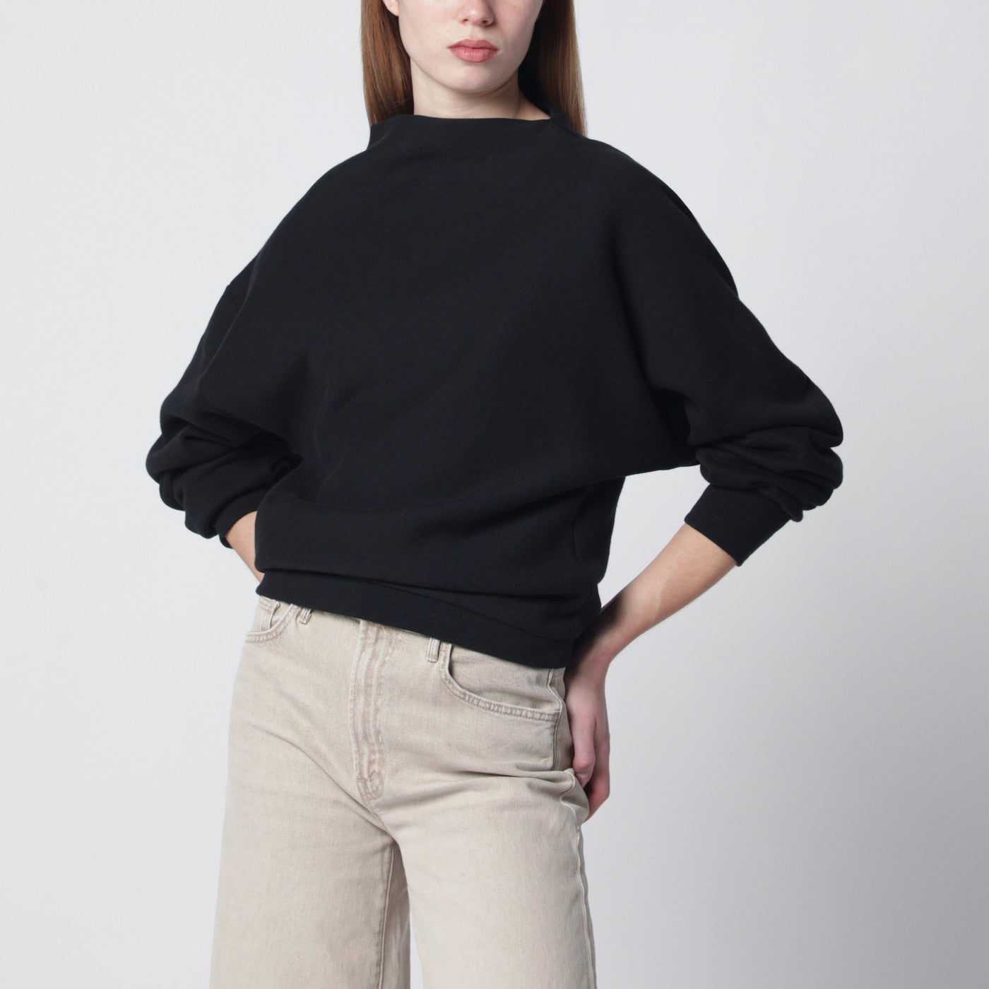 Schwarzes drapiertes Sweatshirt
