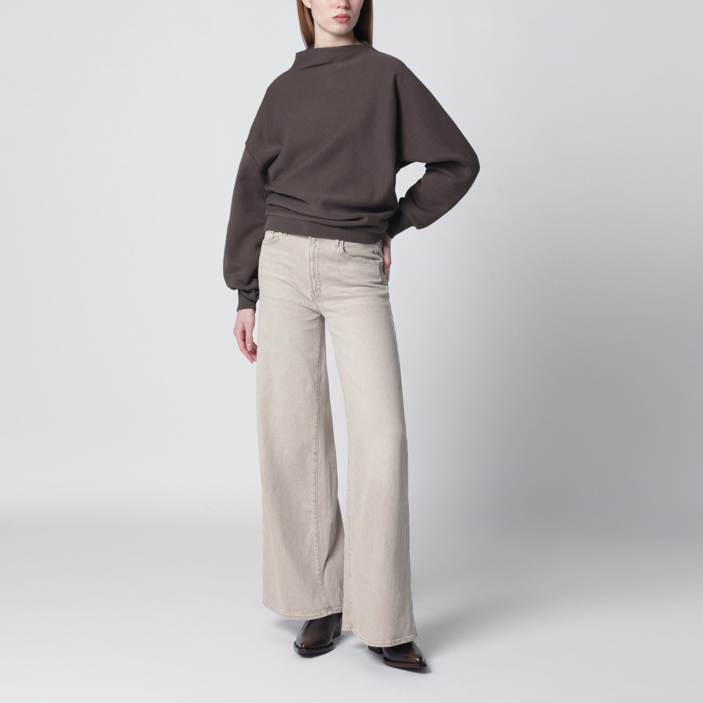 Mud-coloured draped sweatshirt